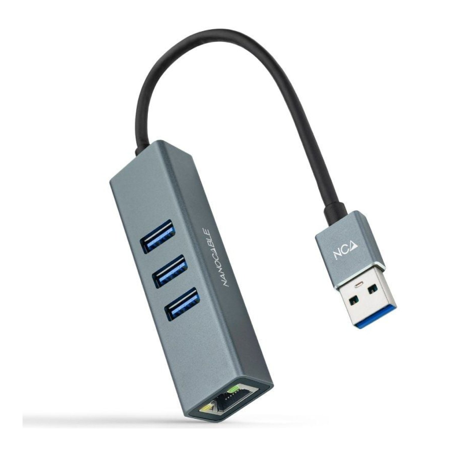 Nanocable Hub USB 3.0 · 3 Puertos USB · 1 RJ45 Ethernet · Gris