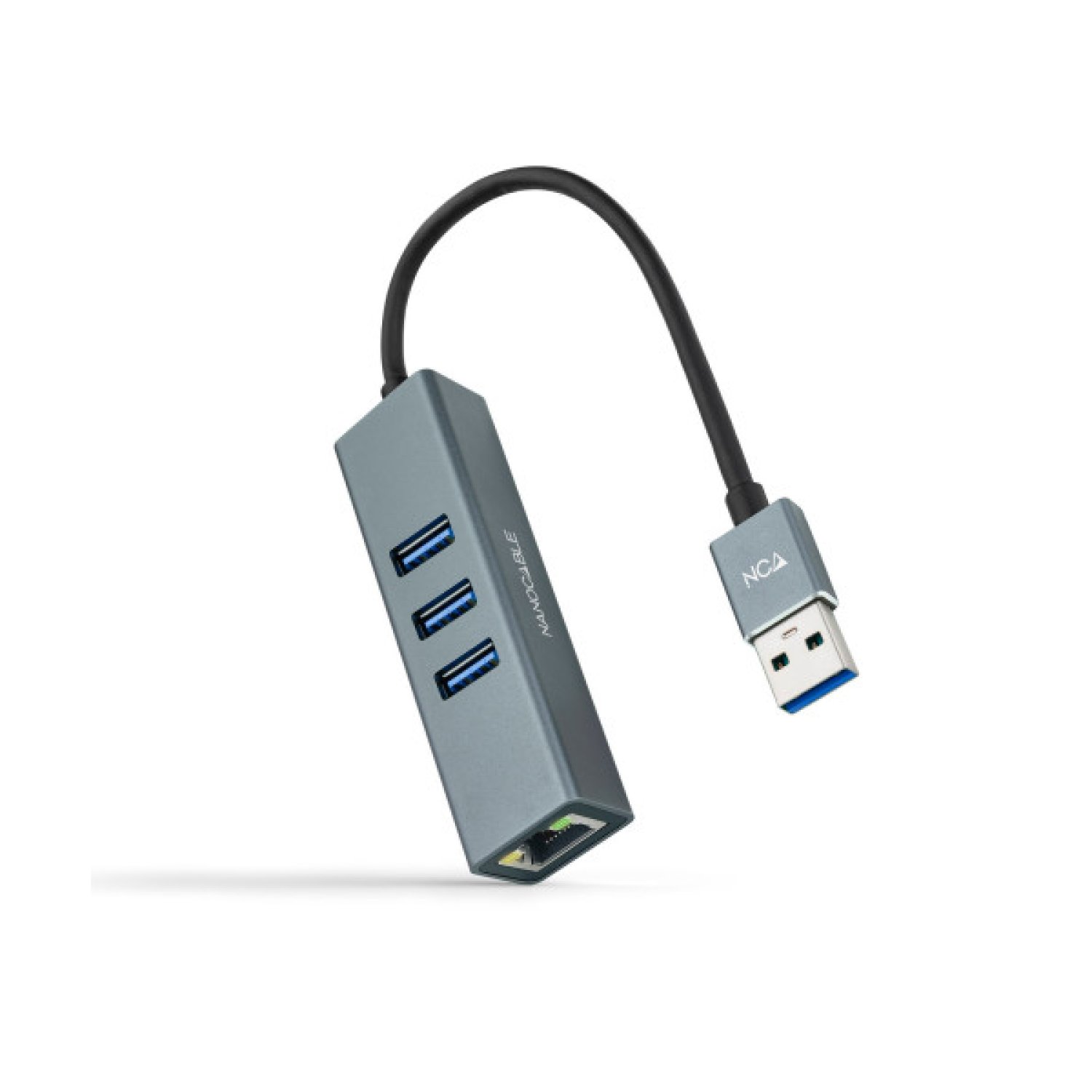 Nanocable Hub USB 3.0 · 3 Puertos USB · 1 RJ45 Ethernet · Gris
