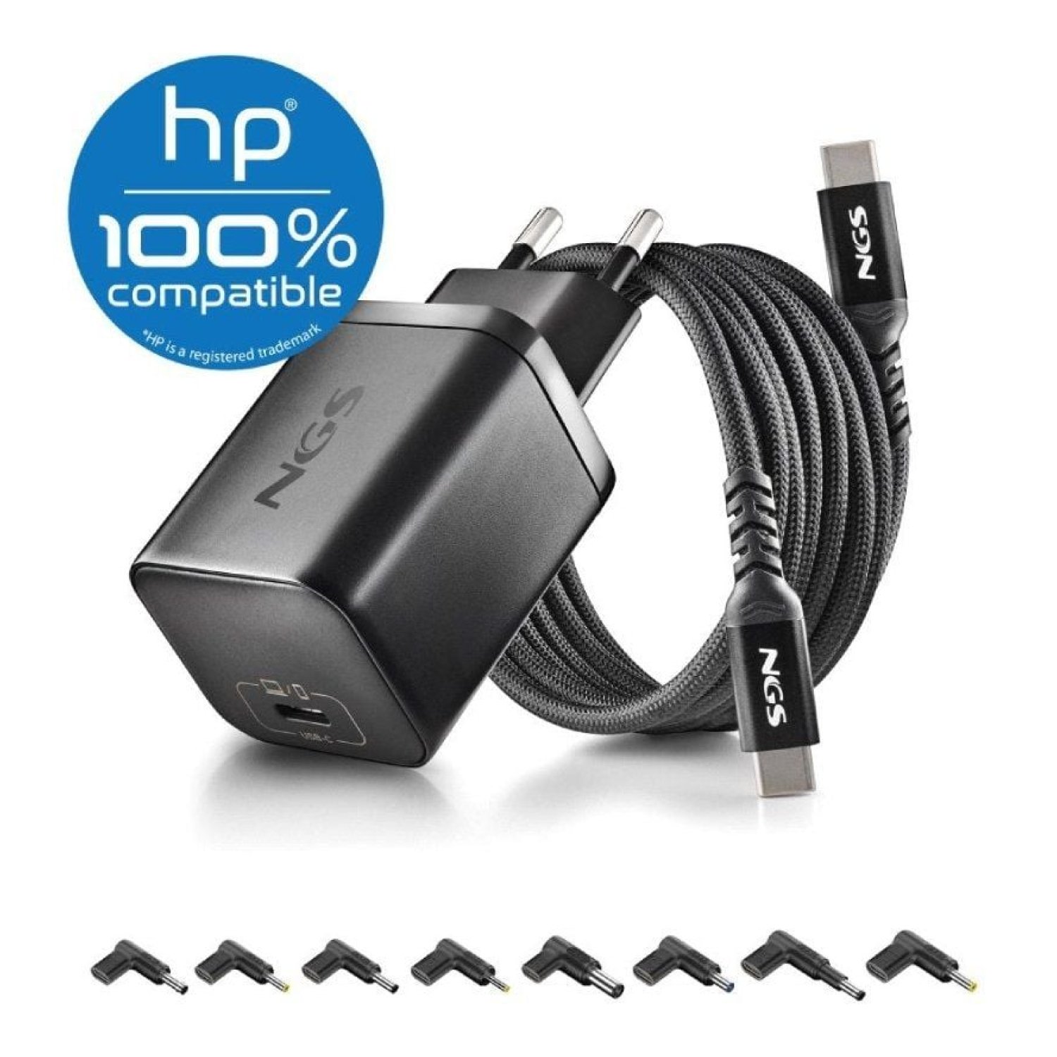 NGS Bud65W-H · Cargador GaN 65W · USB-C · 8 Conectores · 5-20V Automático