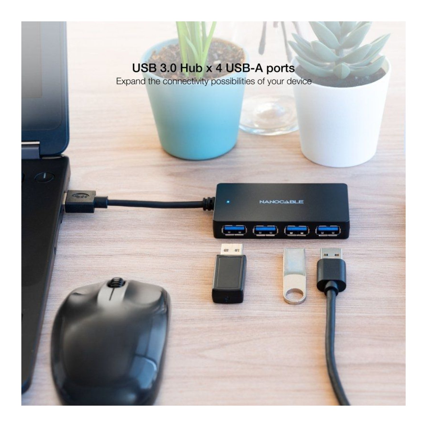 Nanocable Hub USB 3.0 · 4 Puertos USB · Conexión Rápida