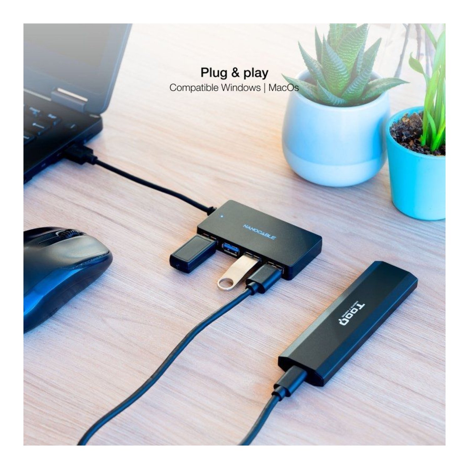 Nanocable Hub USB 3.0 · 4 Puertos USB · Conexión Rápida