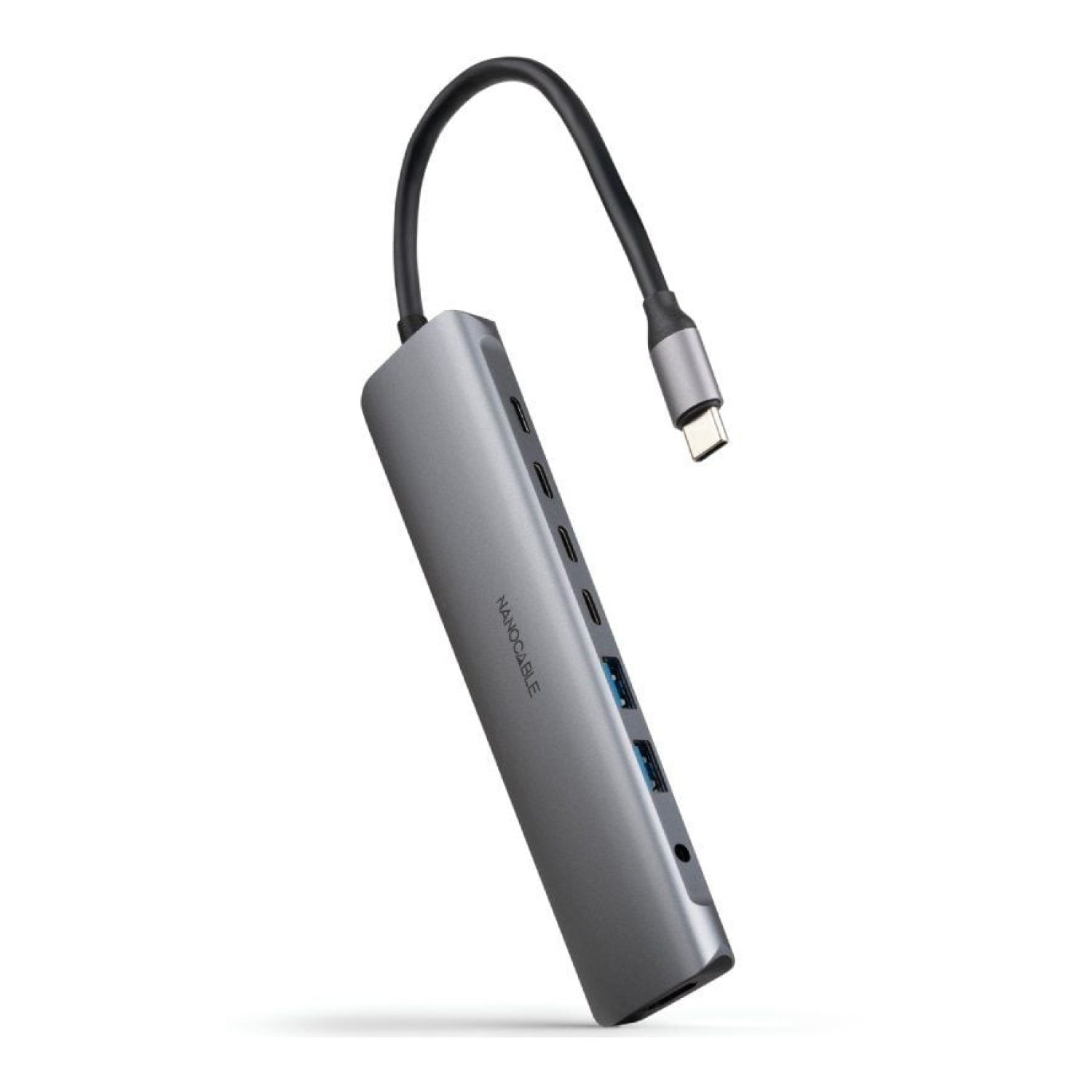 Nanocable Docking USB-C · 2xUSB + 3xUSB-C · HDMI 4K · Jack 3.5 · PD · Gris