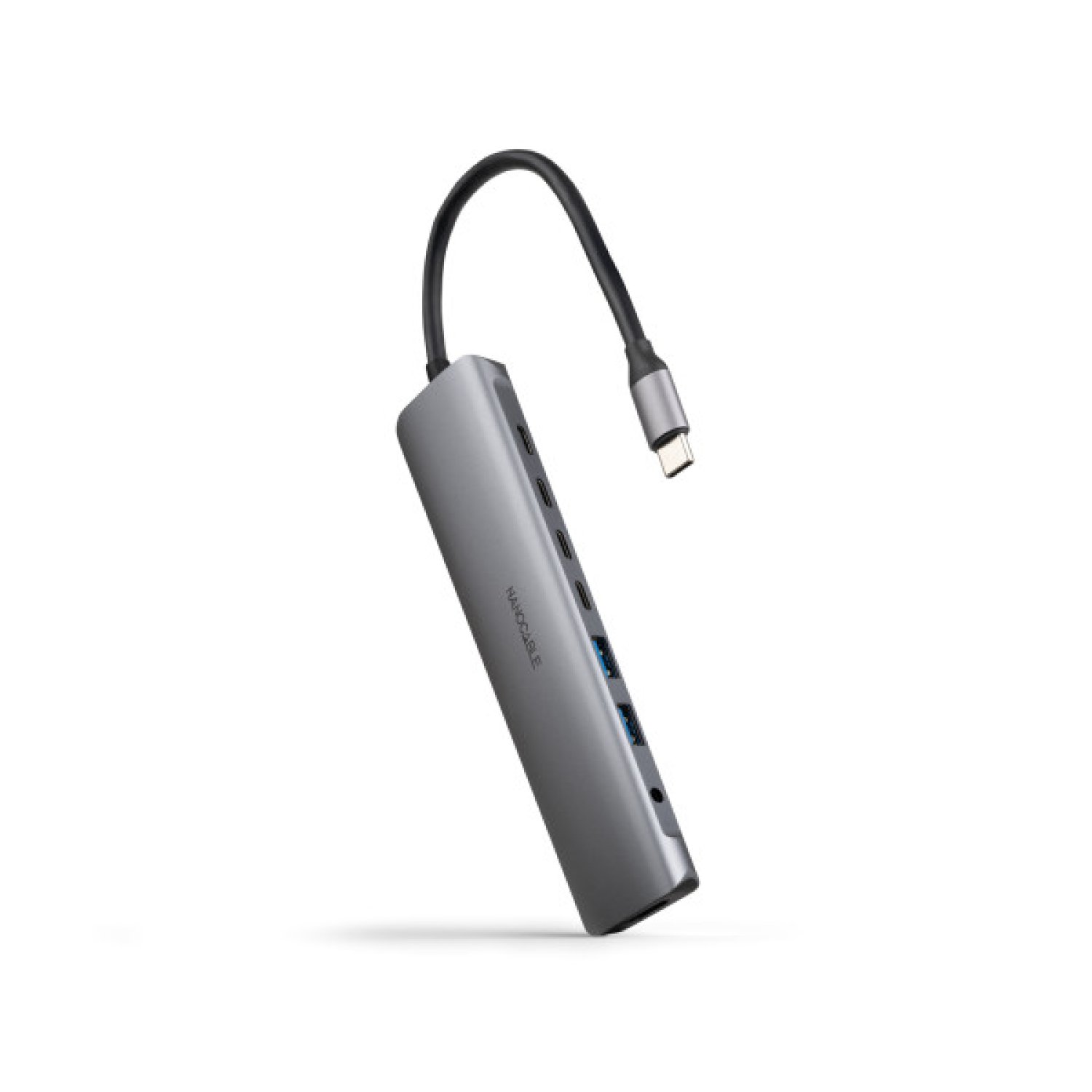 Nanocable Docking USB-C · 2xUSB + 3xUSB-C · HDMI 4K · Jack 3.5 · PD · Gris