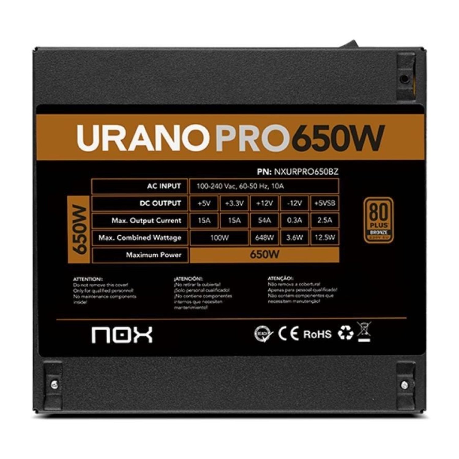 Nox Hummer Urano Pro · 650W · 80 Plus Bronze · Ventilador 12cm