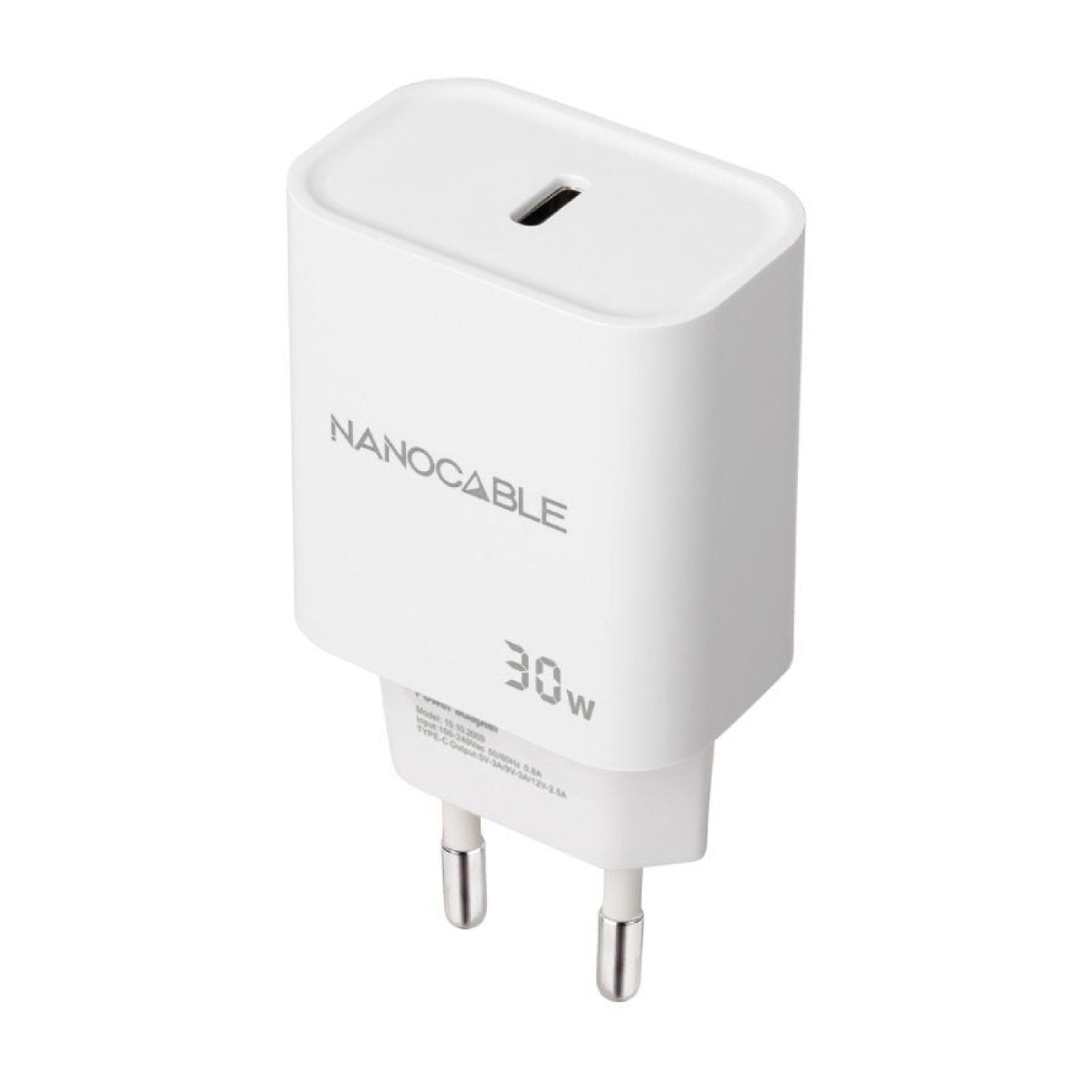 Nanocable Cargador de Pared · 1x USB Tipo-C · 30W · Blanco