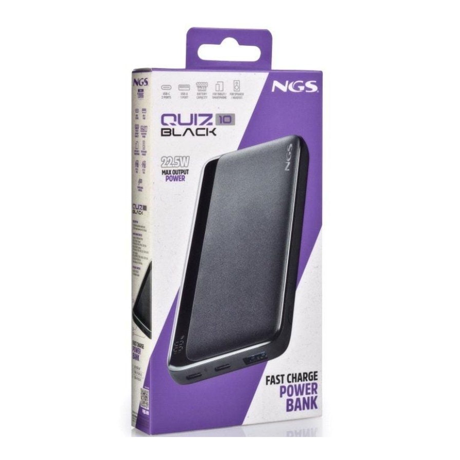 NGS Quiz 10 · Powerbank 10000mAh · 22,5W · Negro