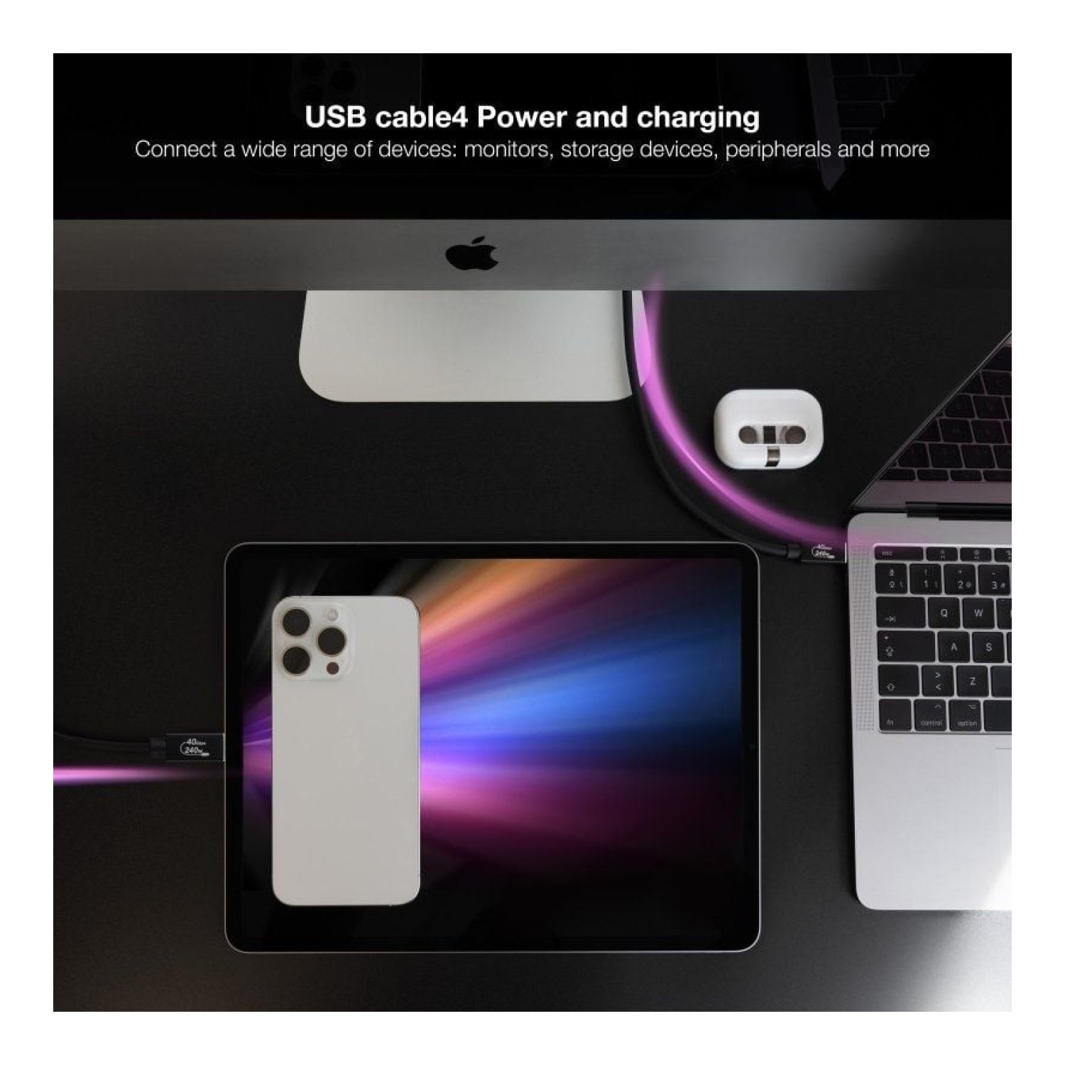 Nanocable · Cable USB 4.0 · USB Tipo-C a USB Tipo-C · 240W · 40Gbps · 1m · Negro