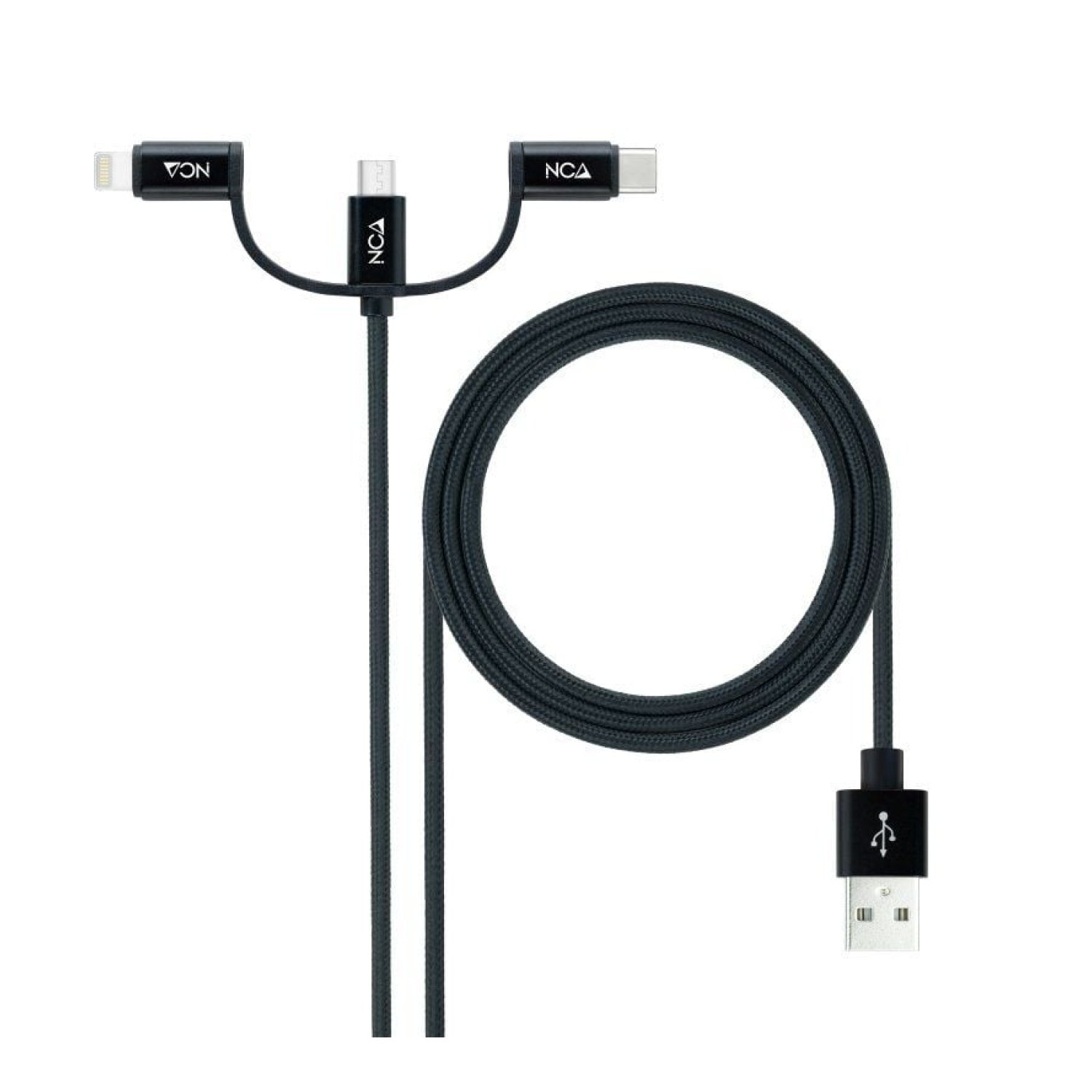 Nanocable Cable USB 2.0 · Lightning/Micro USB/USB-C · 480Mbps · 1m · Negro