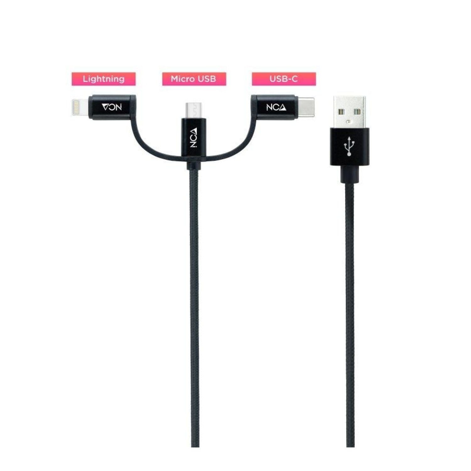 Nanocable Cable USB 2.0 · Lightning/Micro USB/USB-C · 480Mbps · 1m · Negro