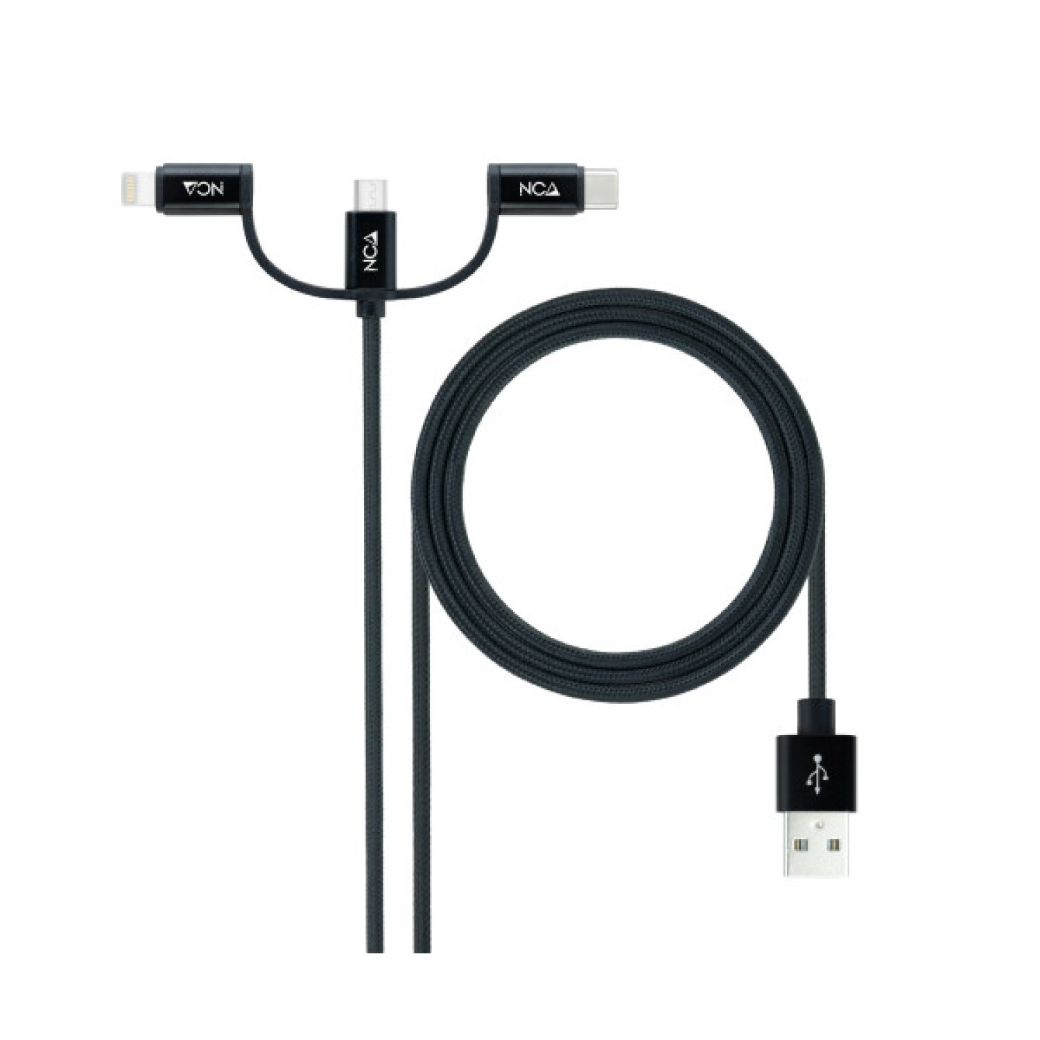 Nanocable Cable USB 2.0 · Lightning/Micro USB/USB-C · 480Mbps · 1m · Negro