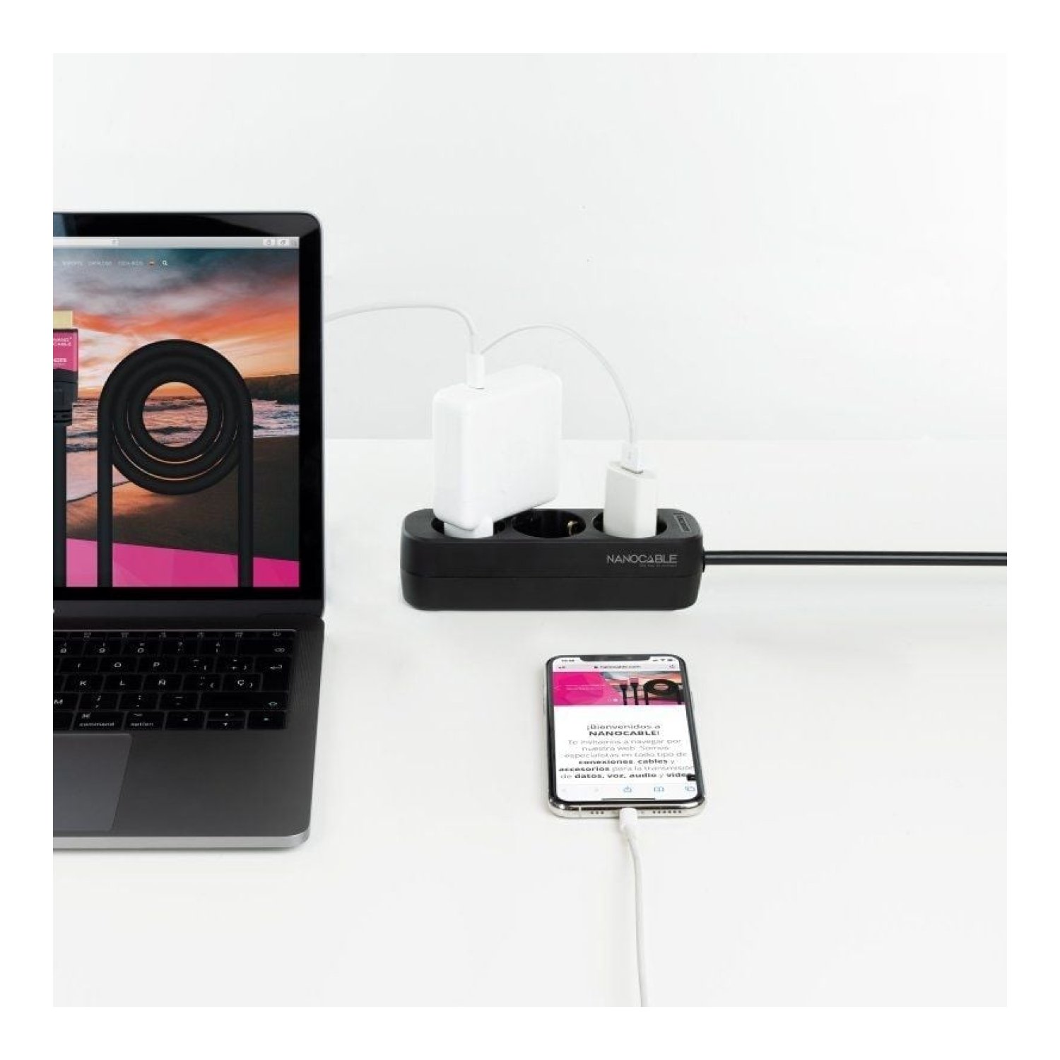 Nanocable Regleta · 3 Tomas · Cable 1,4m · Negra