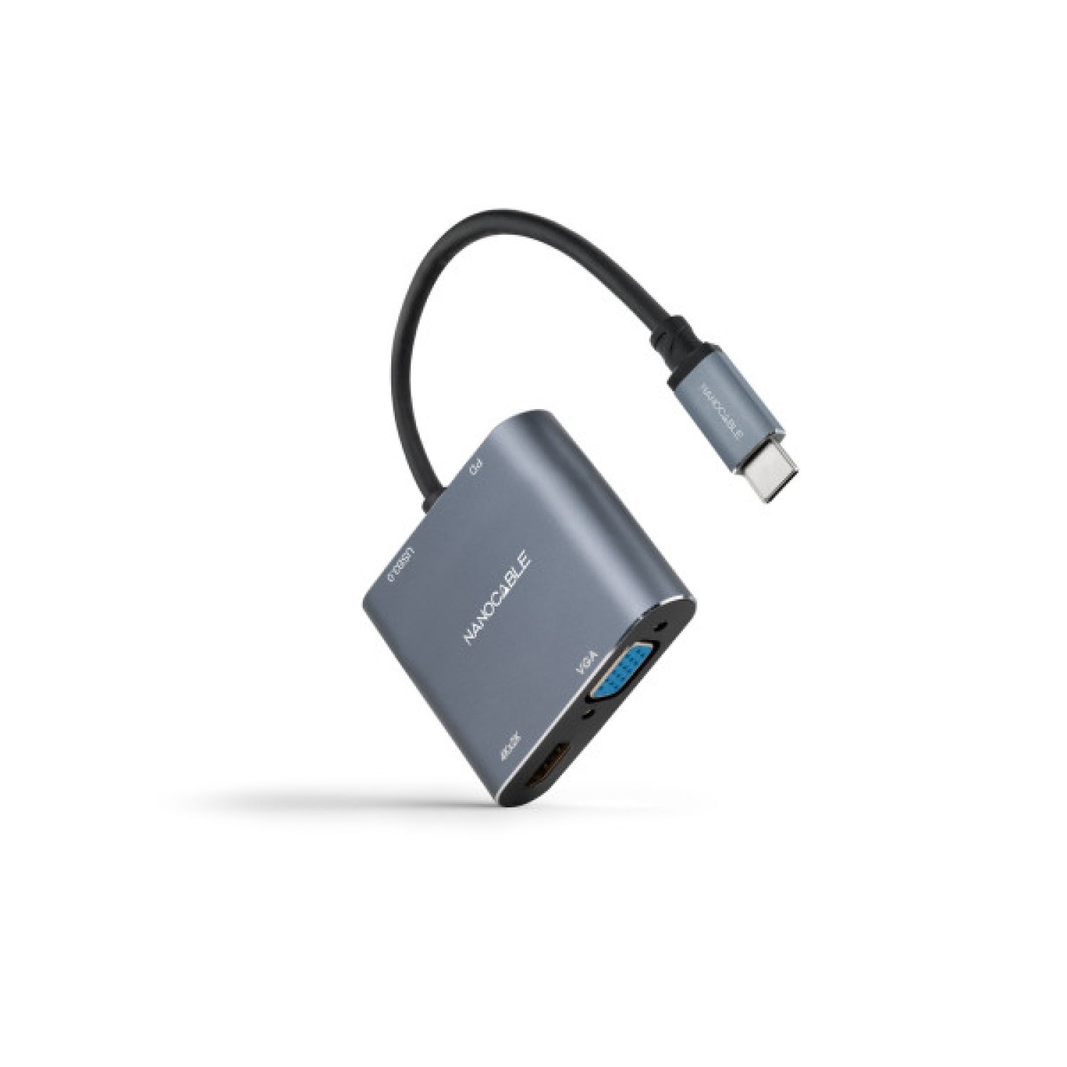 Nanocable · Adaptador USB-C · HDMI 4K + VGA + USB-C PD + USB · 15cm · Gris