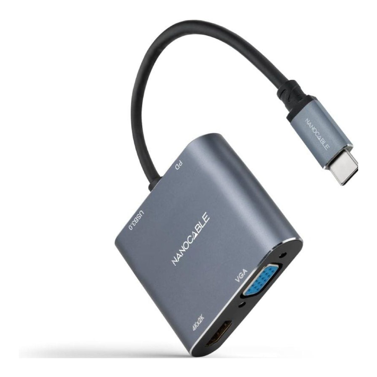 Nanocable · Adaptador USB-C · HDMI 4K + VGA + USB-C PD + USB · 15cm · Gris