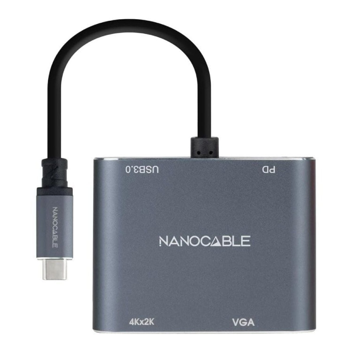 Nanocable · Adaptador USB-C · HDMI 4K + VGA + USB-C PD + USB · 15cm · Gris