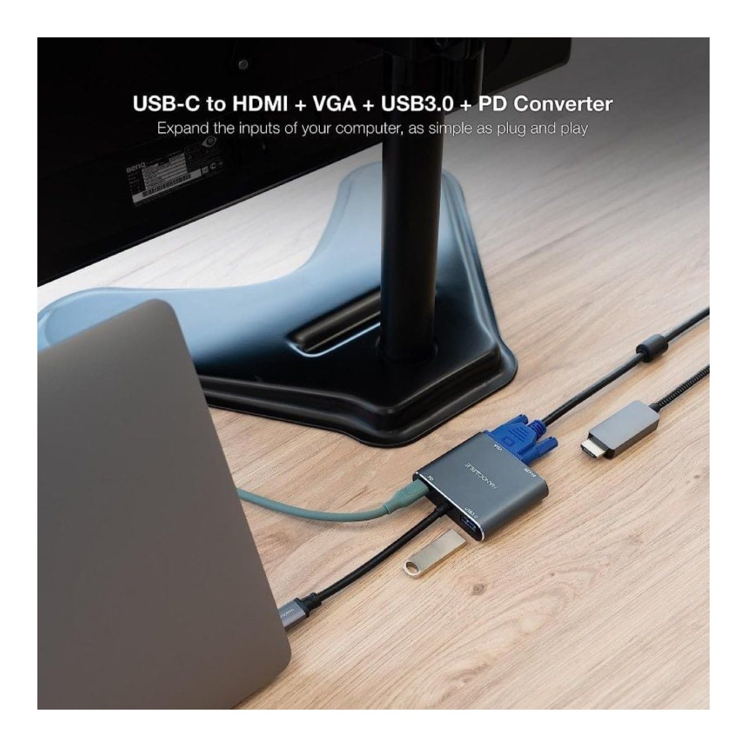 Nanocable · Adaptador USB-C · HDMI 4K + VGA + USB-C PD + USB · 15cm · Gris