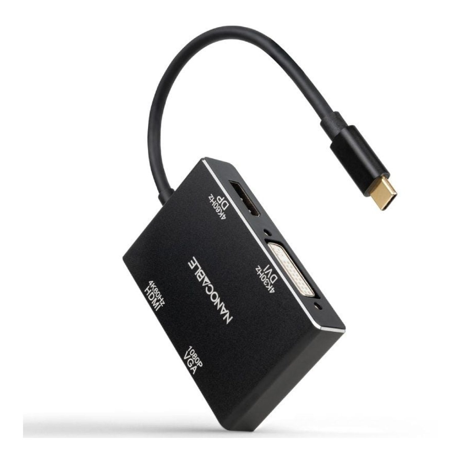Nanocable · Conversor USB-C Macho · VGA/DVI/HDMI/DisplayPort · 10cm · Negro