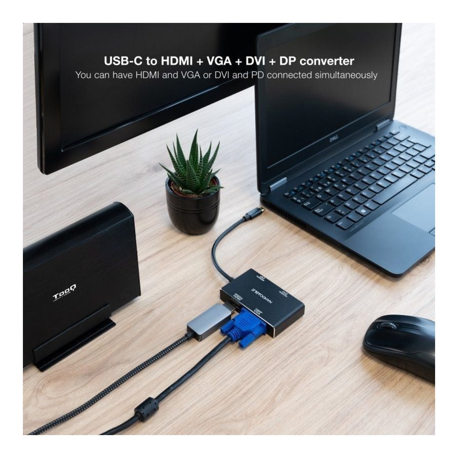 Nanocable · Conversor USB-C Macho · VGA/DVI/HDMI/DisplayPort · 10cm · Negro