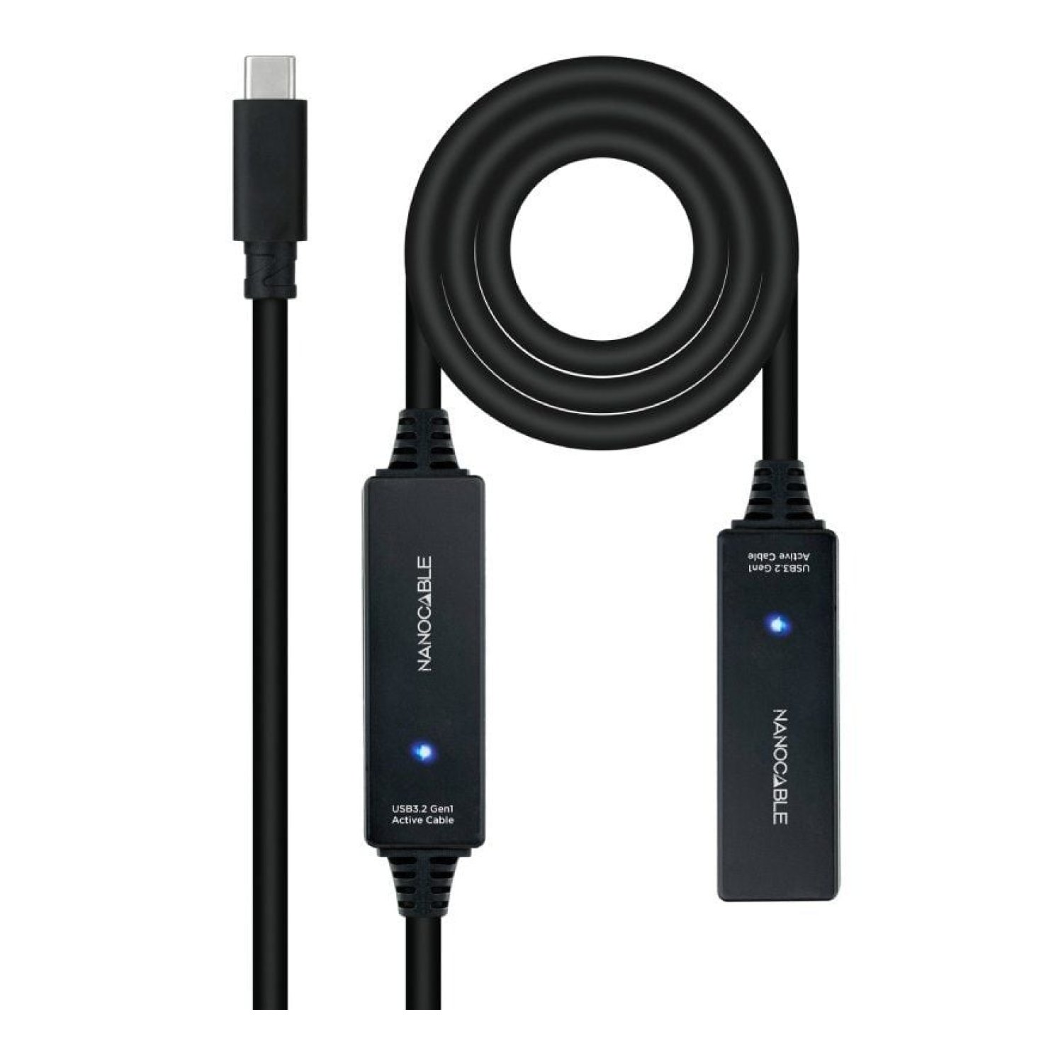 Nanocable · Cable Alargador USB-C 3.2 · 10m · Amplificador Activo · Negro