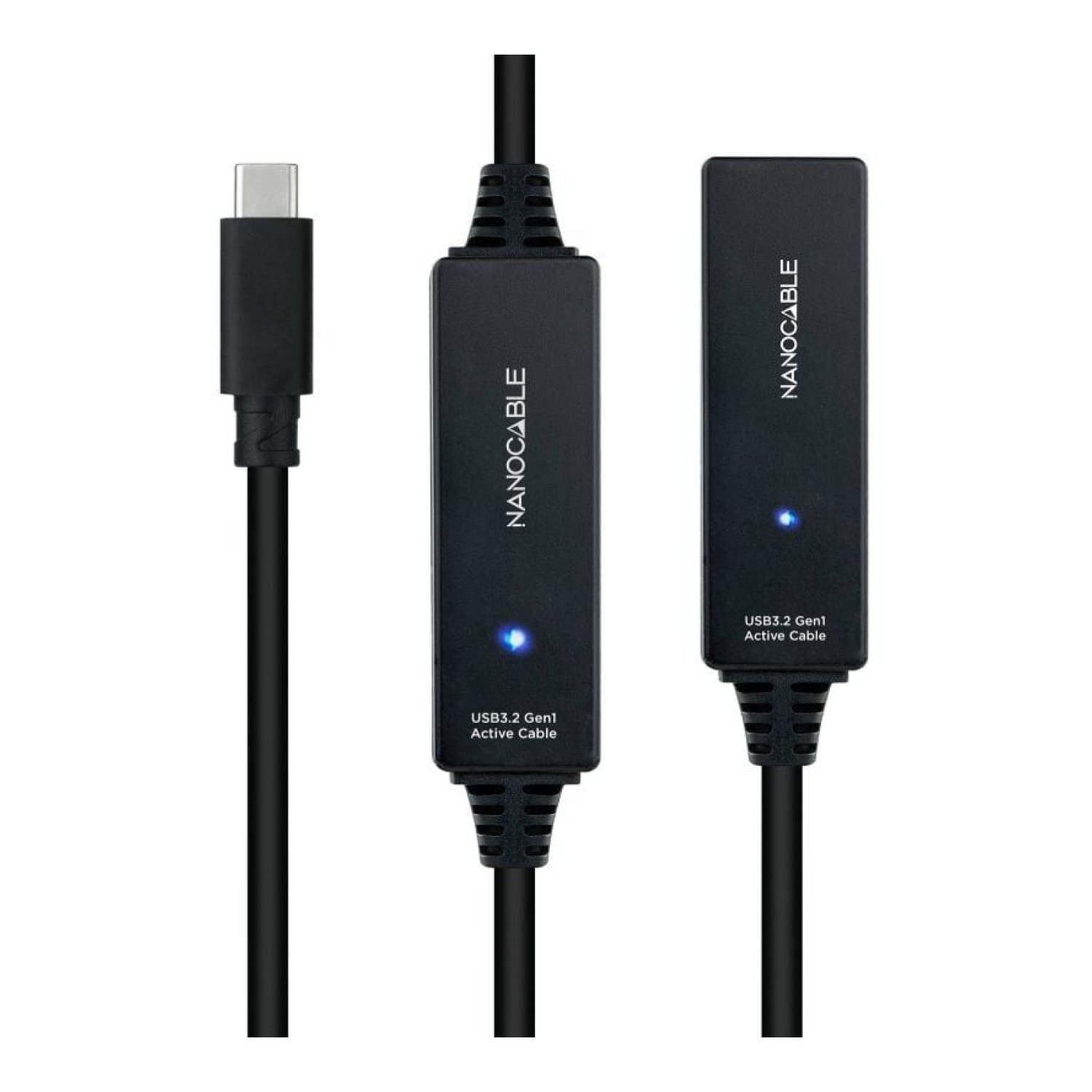Nanocable · Cable Alargador USB-C 3.2 · 10m · Amplificador Activo · Negro