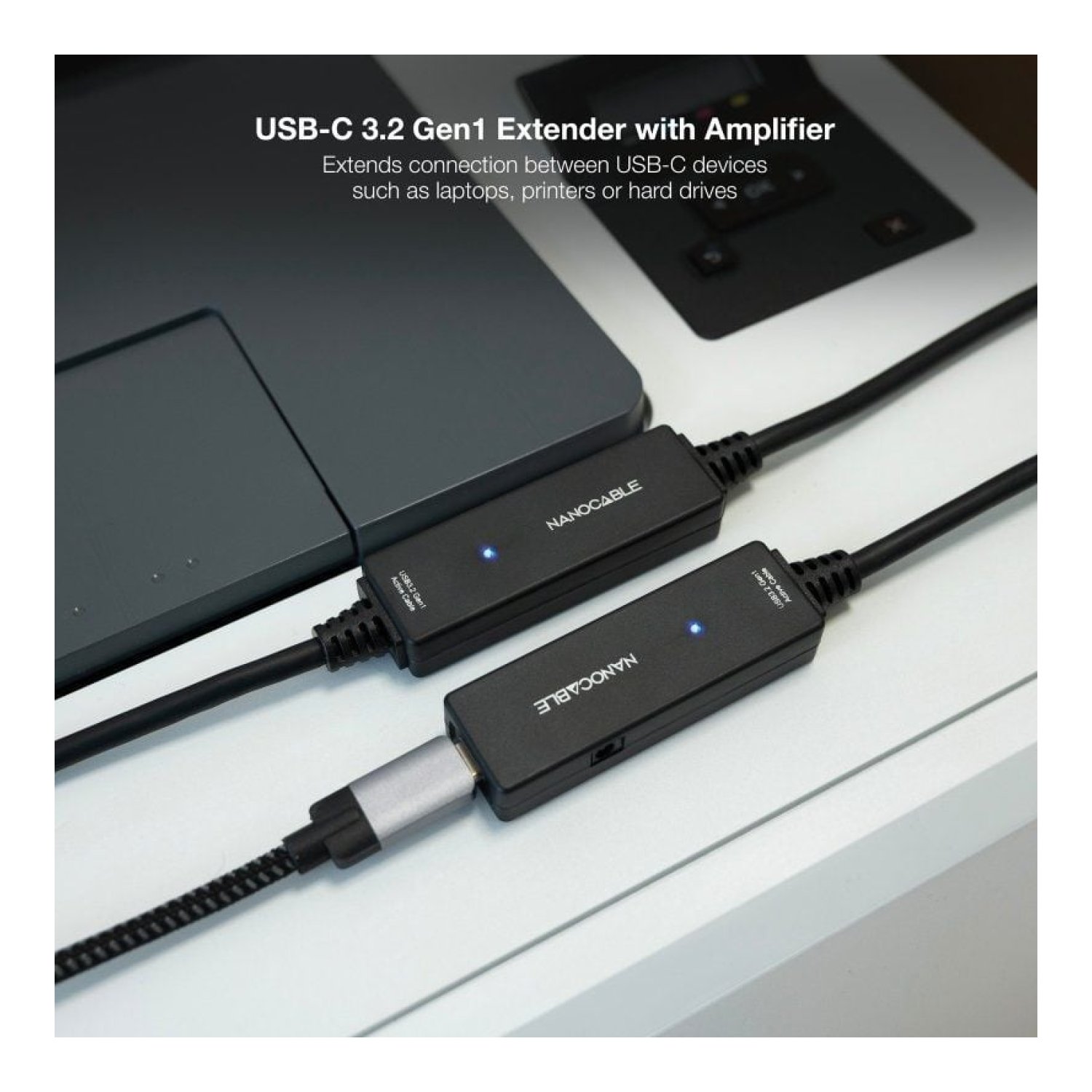 Nanocable · Cable Alargador USB-C 3.2 · 10m · Amplificador Activo · Negro
