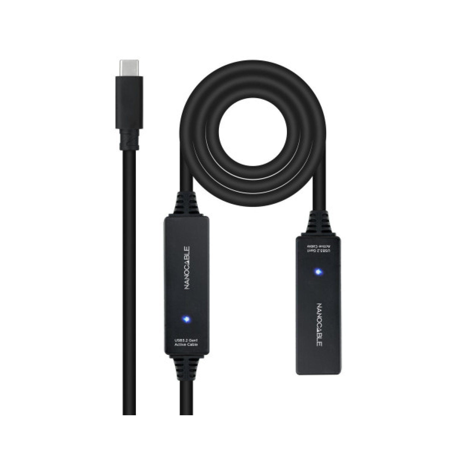 Nanocable · Cable Alargador USB-C 3.2 · 10m · Amplificador Activo · Negro