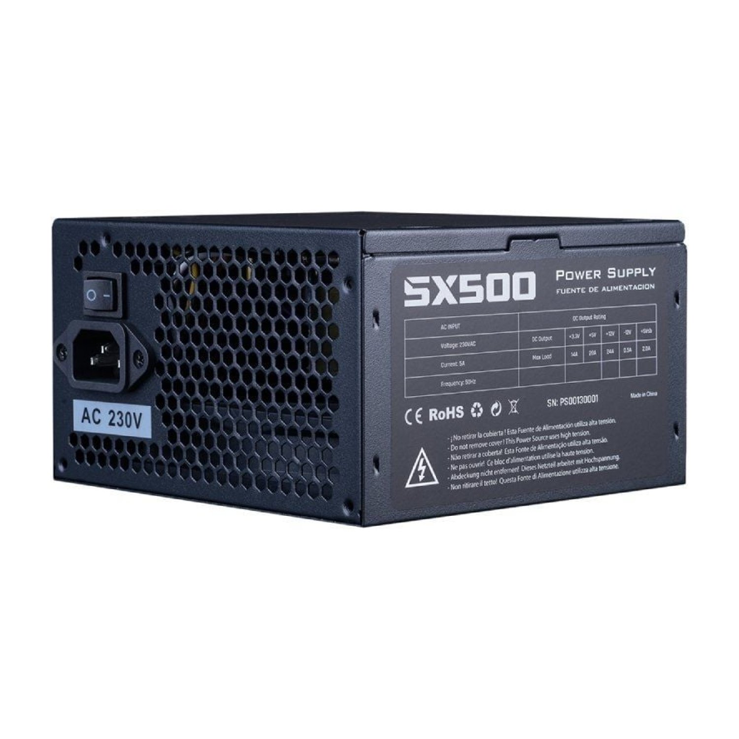 Hiditec SX 500 · Fuente Alimentación · 500W · Ventilador 12cm · Cable 1,5m