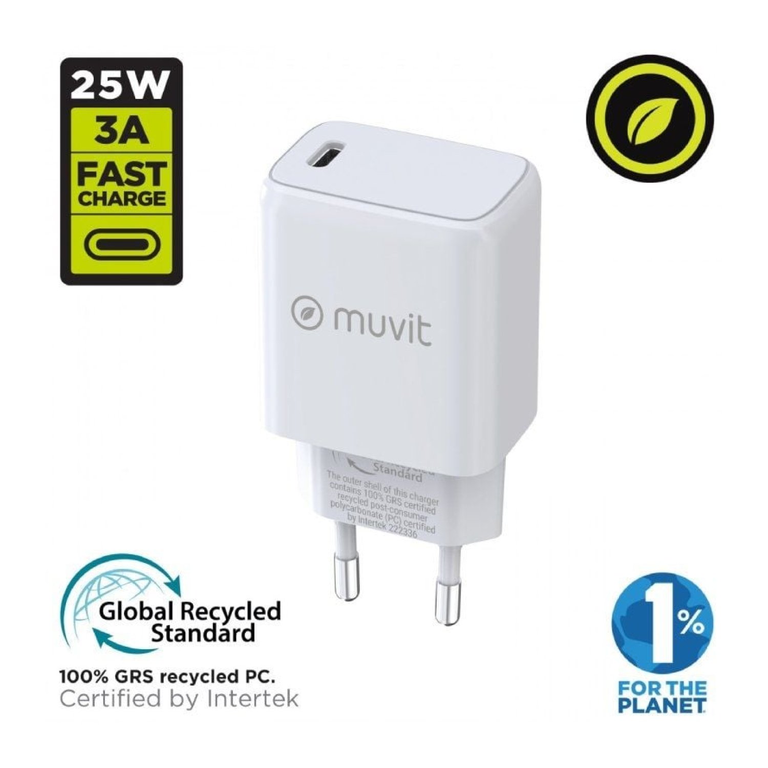 Muvit For Change · Cargador de Pared · 1x USB-C · 20W