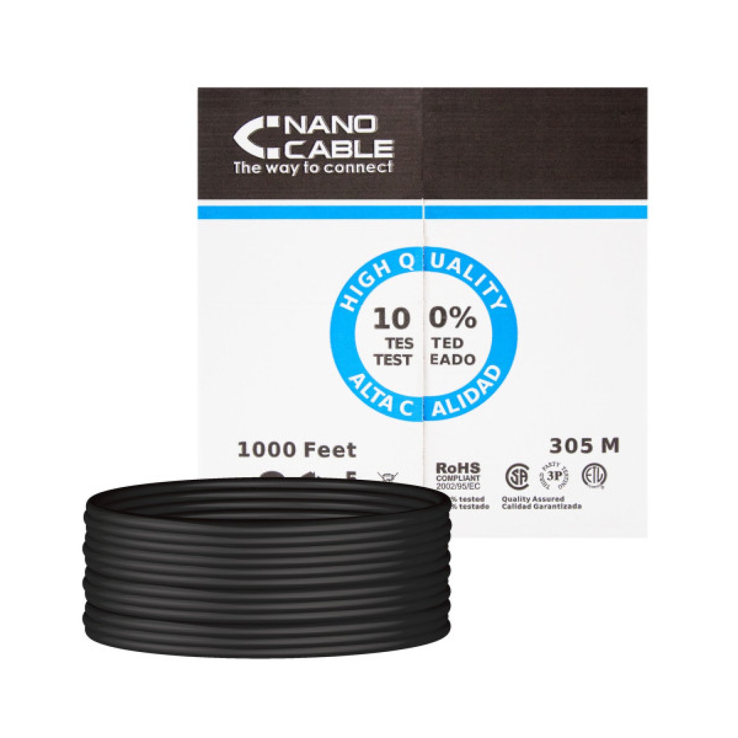Nanocable · Cable RJ45 UTP Cat.5e · 305m · Impermeable · Negro