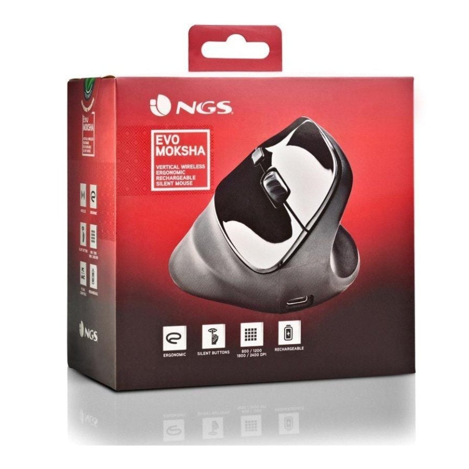 NGS Evo Moksha · Ratón Vertical Inalámbrico · 2400 DPI · Batería Recargable