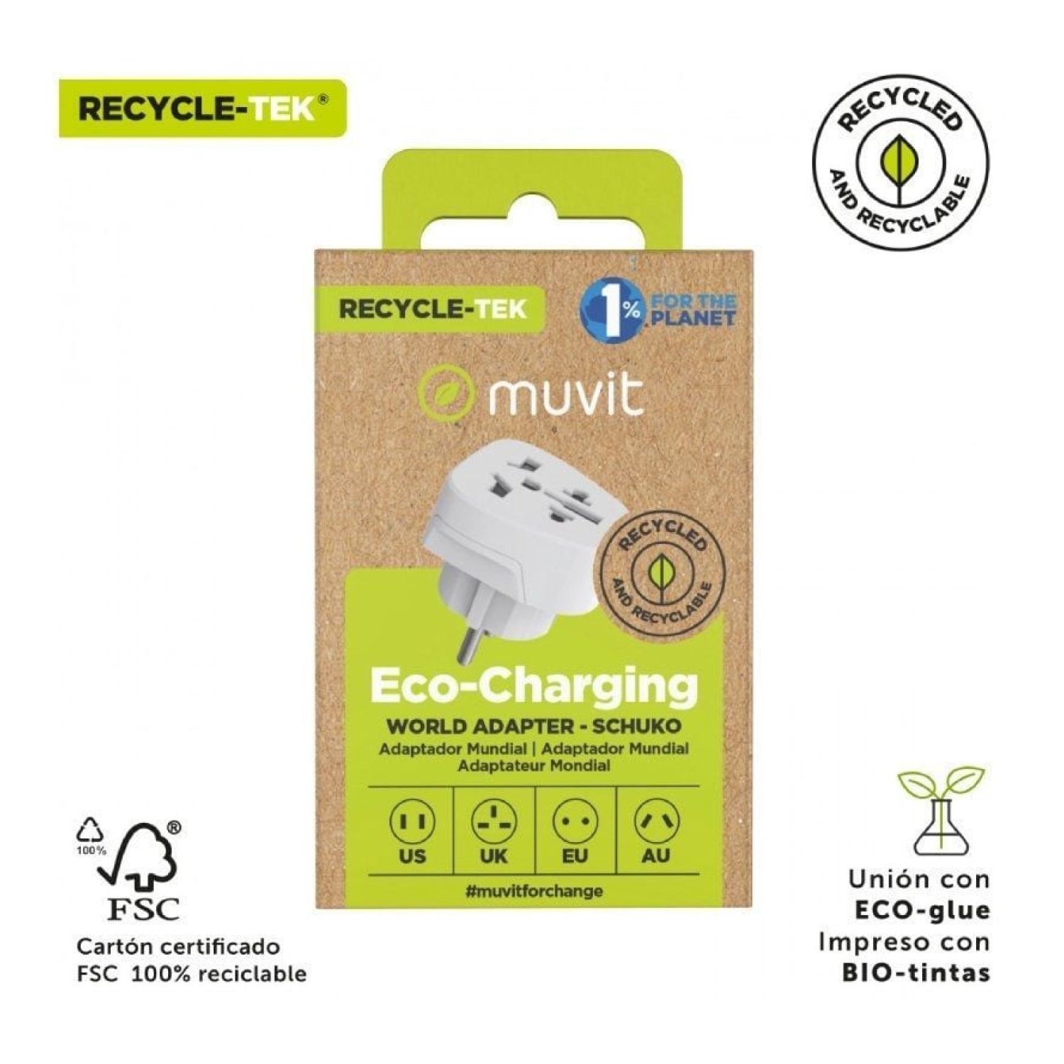 Muvit For Change · Enchufe Universal · 1 Toma de Corriente · Blanco