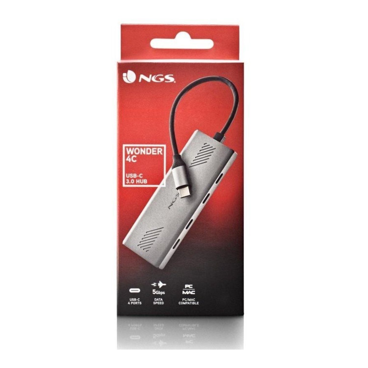 NGS Wonder4-C · Hub USB Tipo-C · 4 Puertos USB-C · Gris