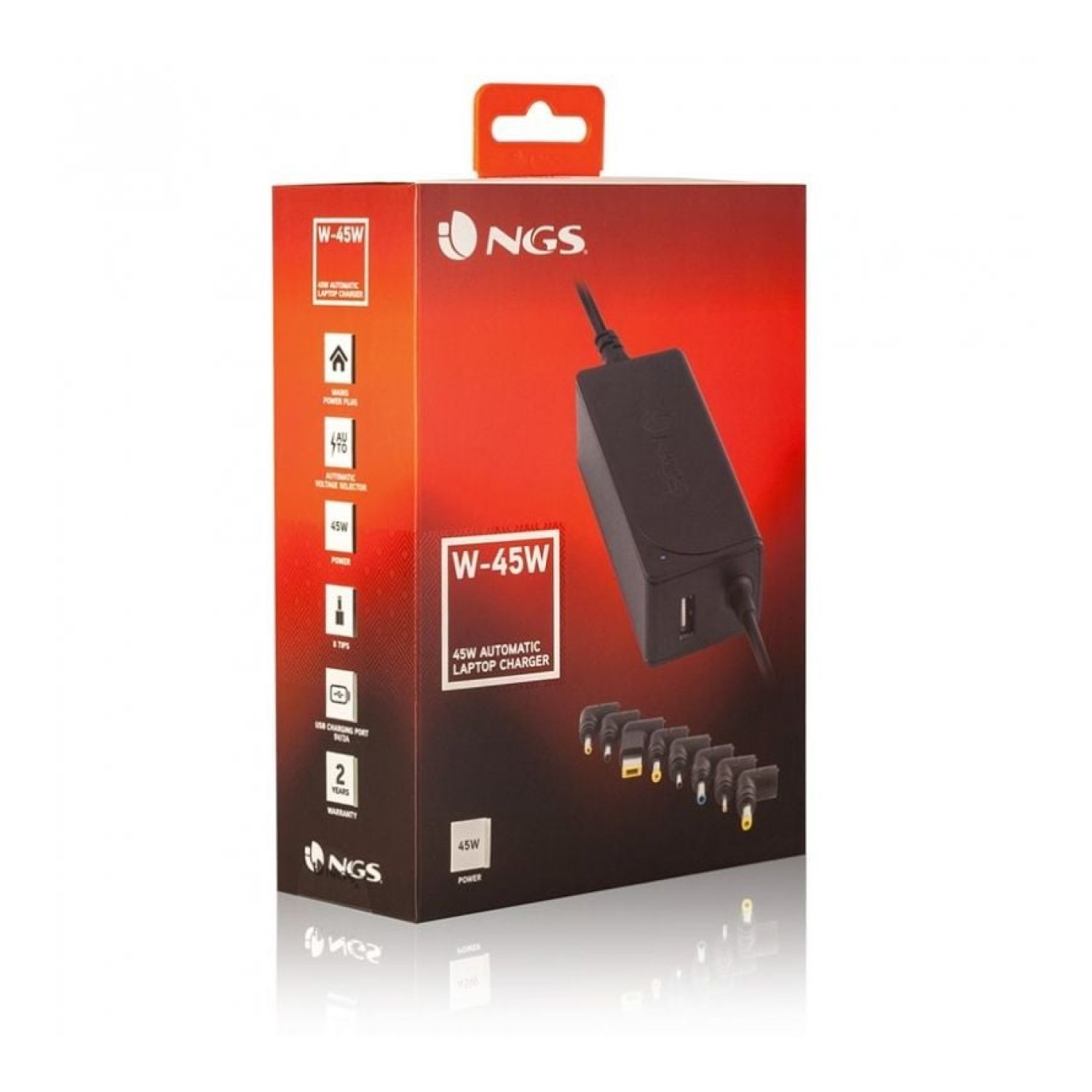NGS Cargador Universal · 45W · USB · 8 Conectores · 19-20V Automático
