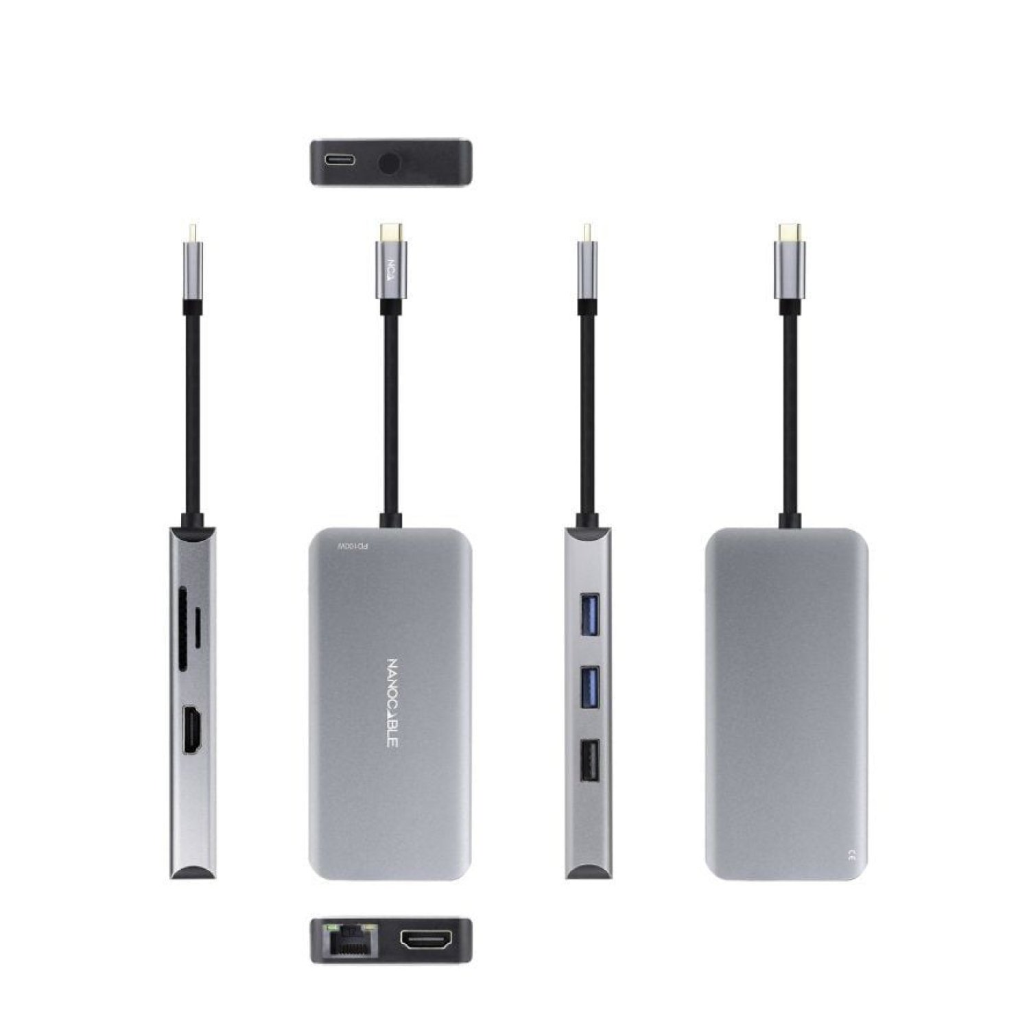 Nanocable Docking USB-C · 3xUSB · 2xHDMI 4K · RJ45 · Lector Tarjetas · PD 100W