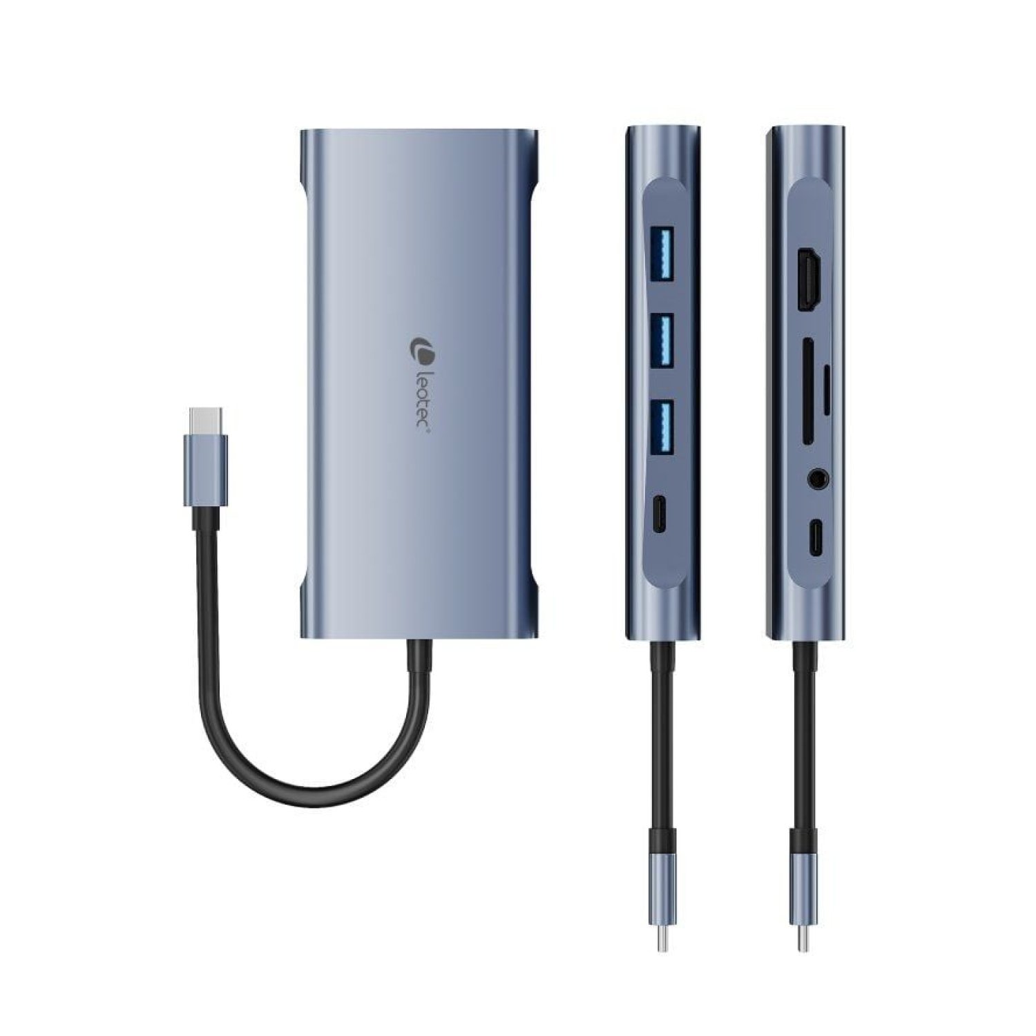 Leotec LEDS01 · Docking USB-C · 3xUSB + 2xUSB-C PD · HDMI 4K · Gris