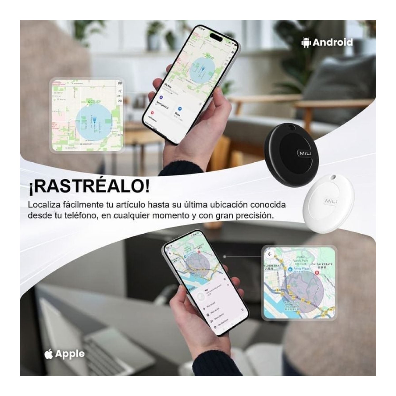 Leotec EasyTag Dual · Localizador GPS · Negro · Incluye Llavero Marrón