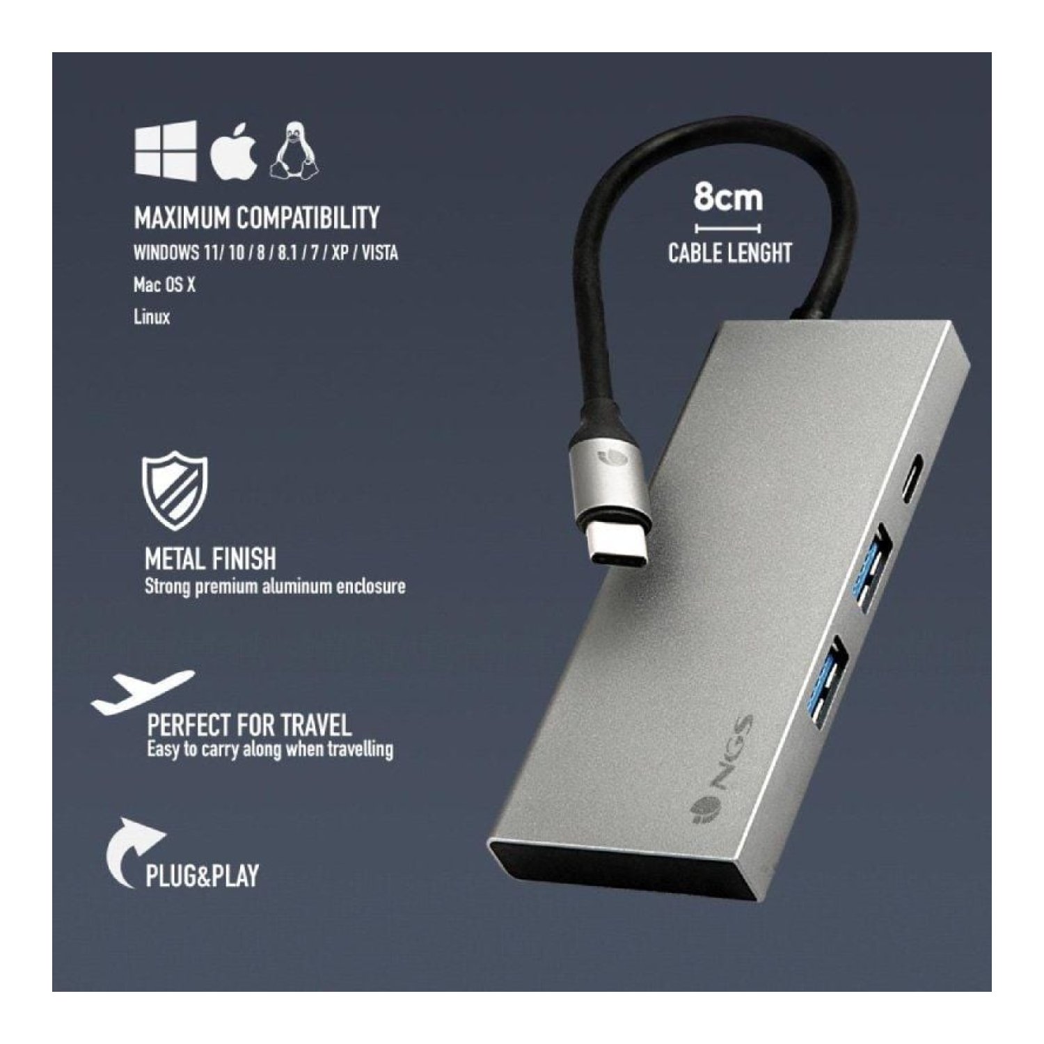 NGS WonderDock4 Pro · USB-C · 2xUSB · USB-C DP · HDMI 4K · Gris