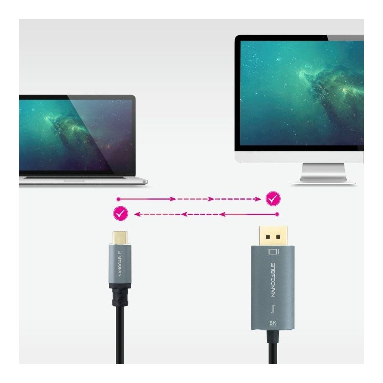 Nanocable · Conversor USB Tipo-C a DisplayPort · 2m · Negro