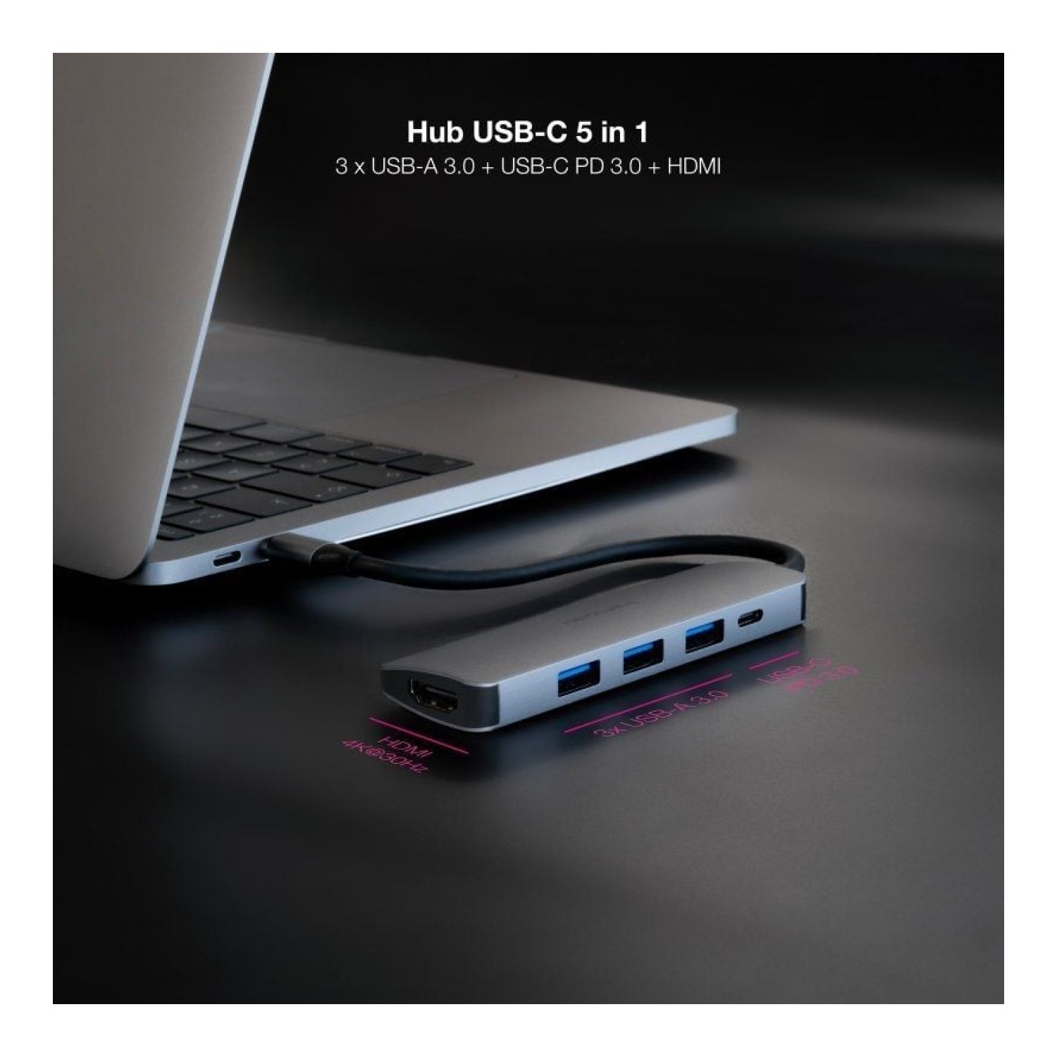 Nanocable Docking USB-C · 3xUSB · HDMI 4K · USB-C PD · Gris