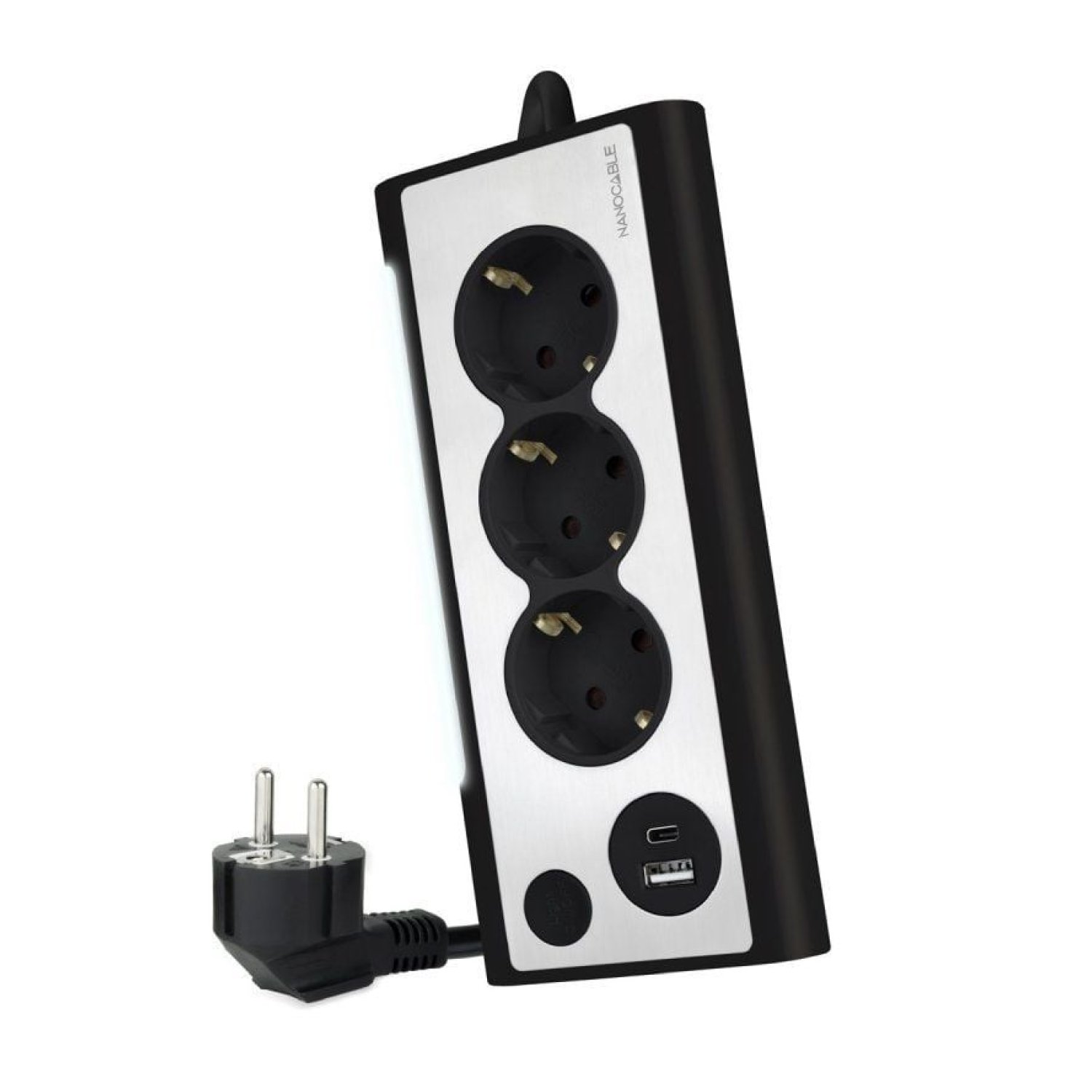 Nanocable · Regleta de Protección · 3 Tomas · 1 USB + 1 USB-C · 1,5m · Negro