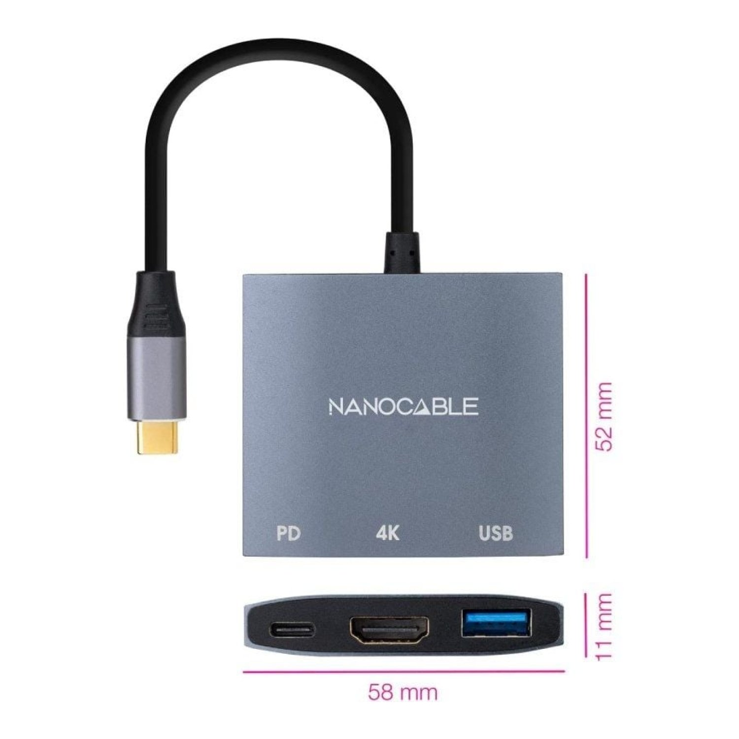 Nanocable · Conversor USB-C a HDMI 4K · 15cm · Gris
