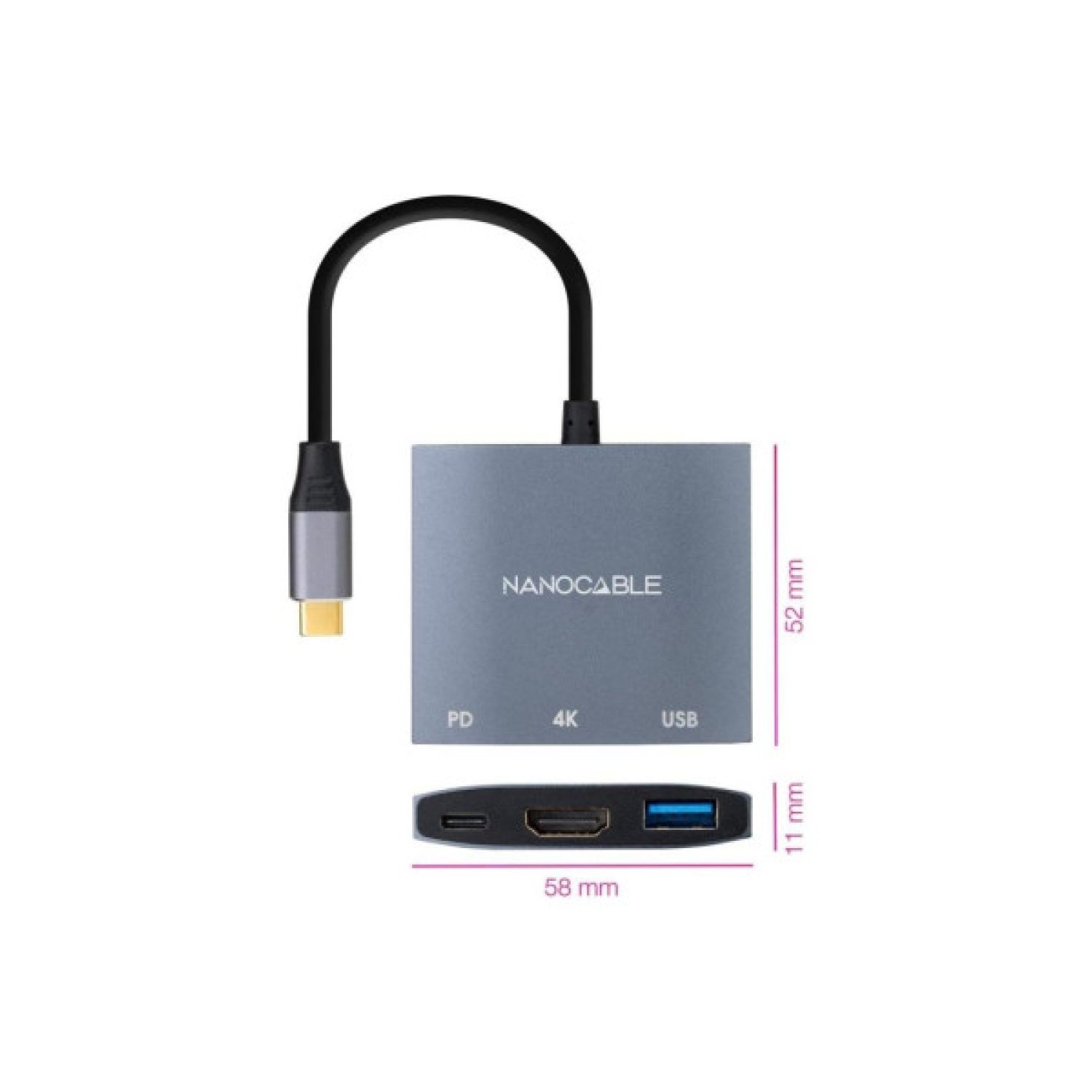 Nanocable · Conversor USB-C a HDMI 4K · 15cm · Gris