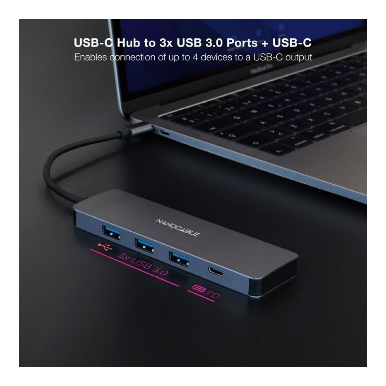 Nanocable Hub USB Tipo-C · 3x USB + 1x USB-C · Gris