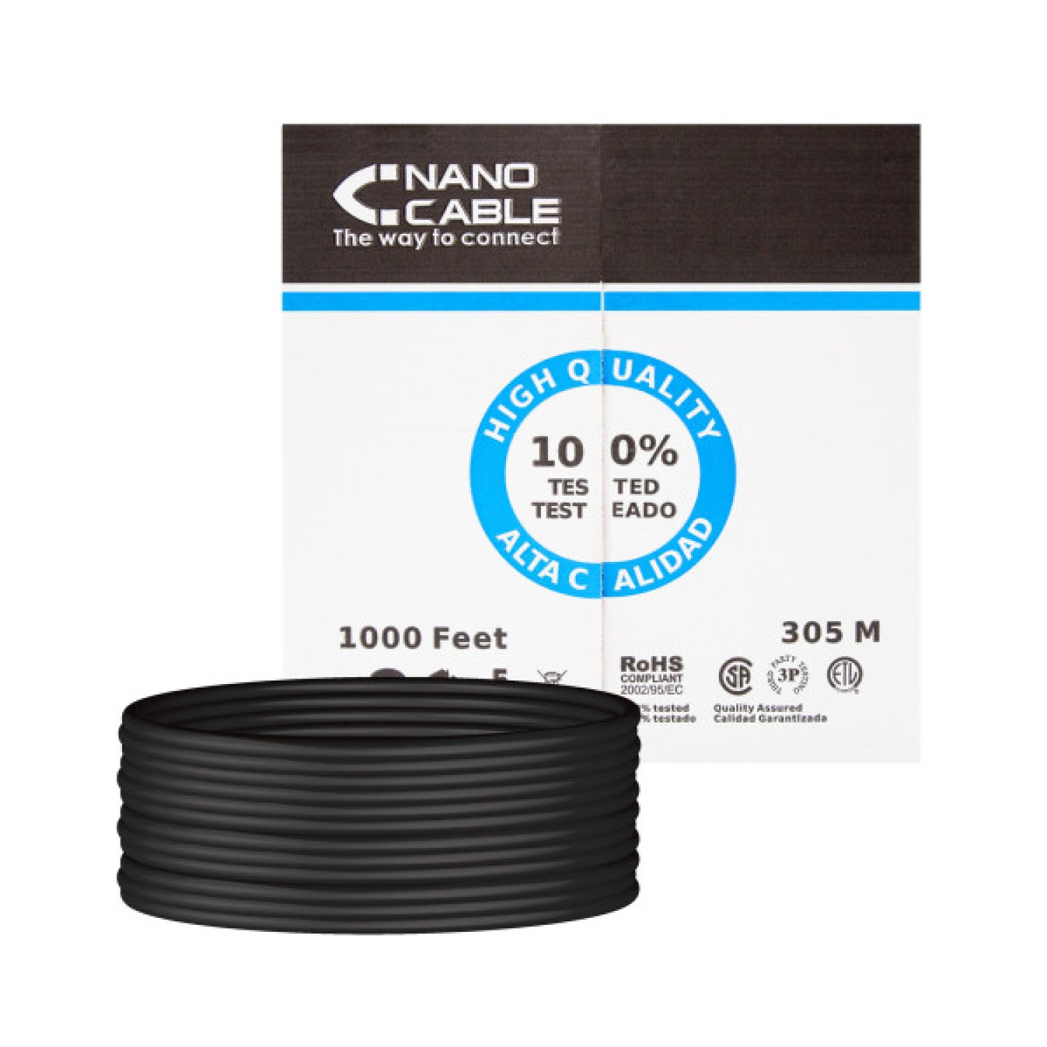 Nanocable Cable RJ45 UTP Cat.6 · 305m · Impermeable · Negro Exterior