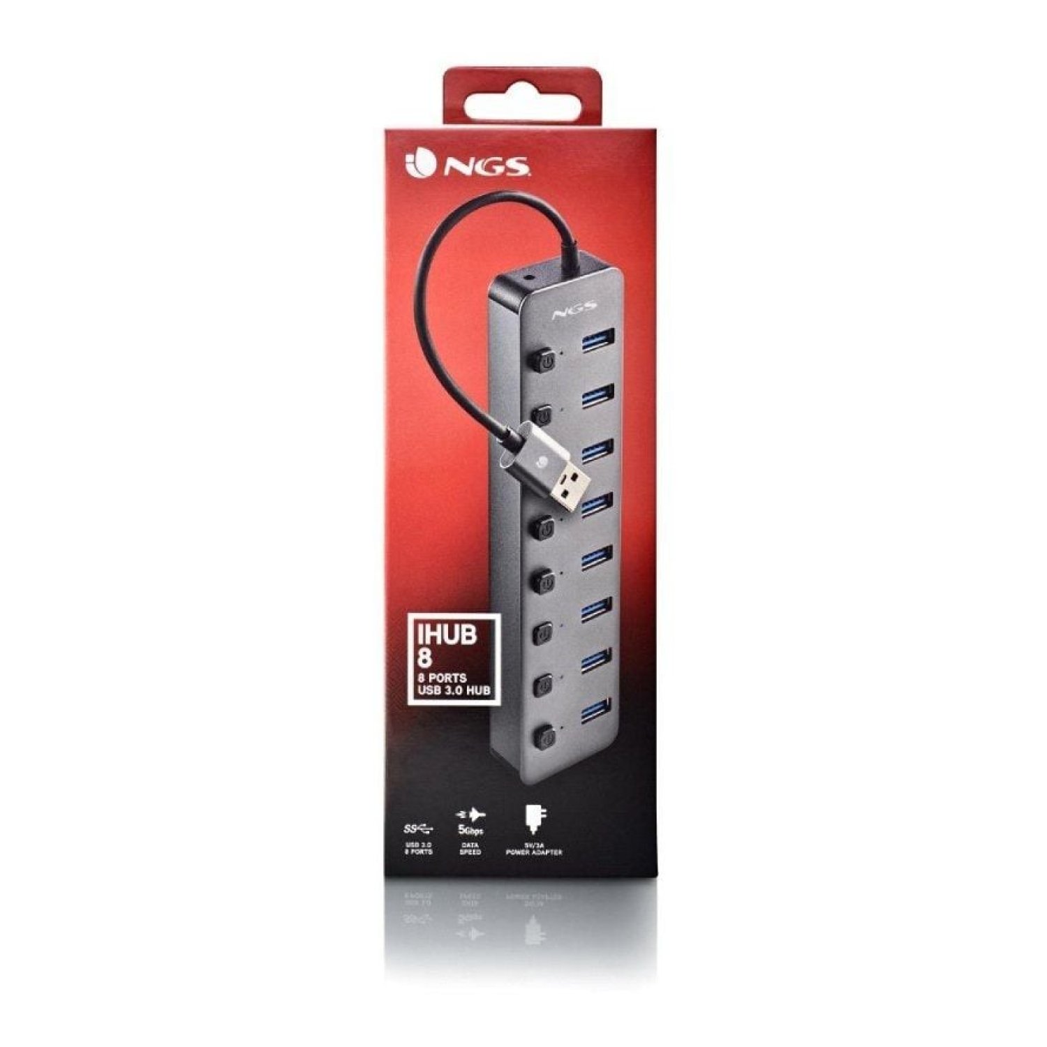 NGS iHub8 · Hub USB 3.0 · 8 Puertos · Gris