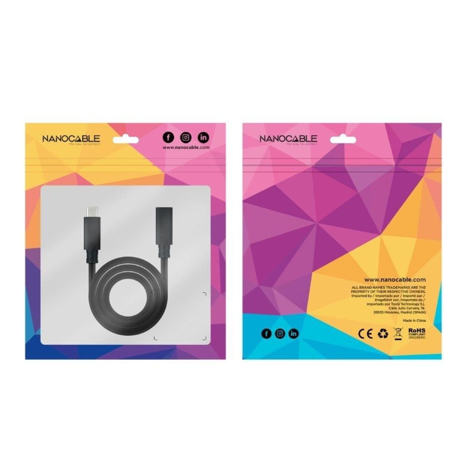 Nanocable · Cable Alargador USB-C 3.2 · 50cm · Macho/Hembra · Negro