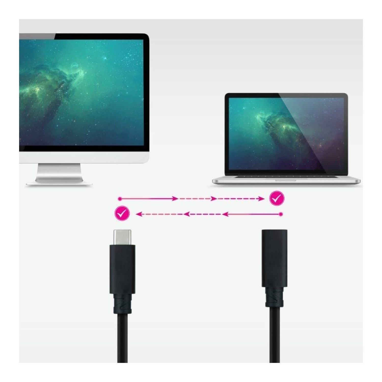 Nanocable · Cable Alargador USB-C 3.2 · 50cm · Macho/Hembra · Negro