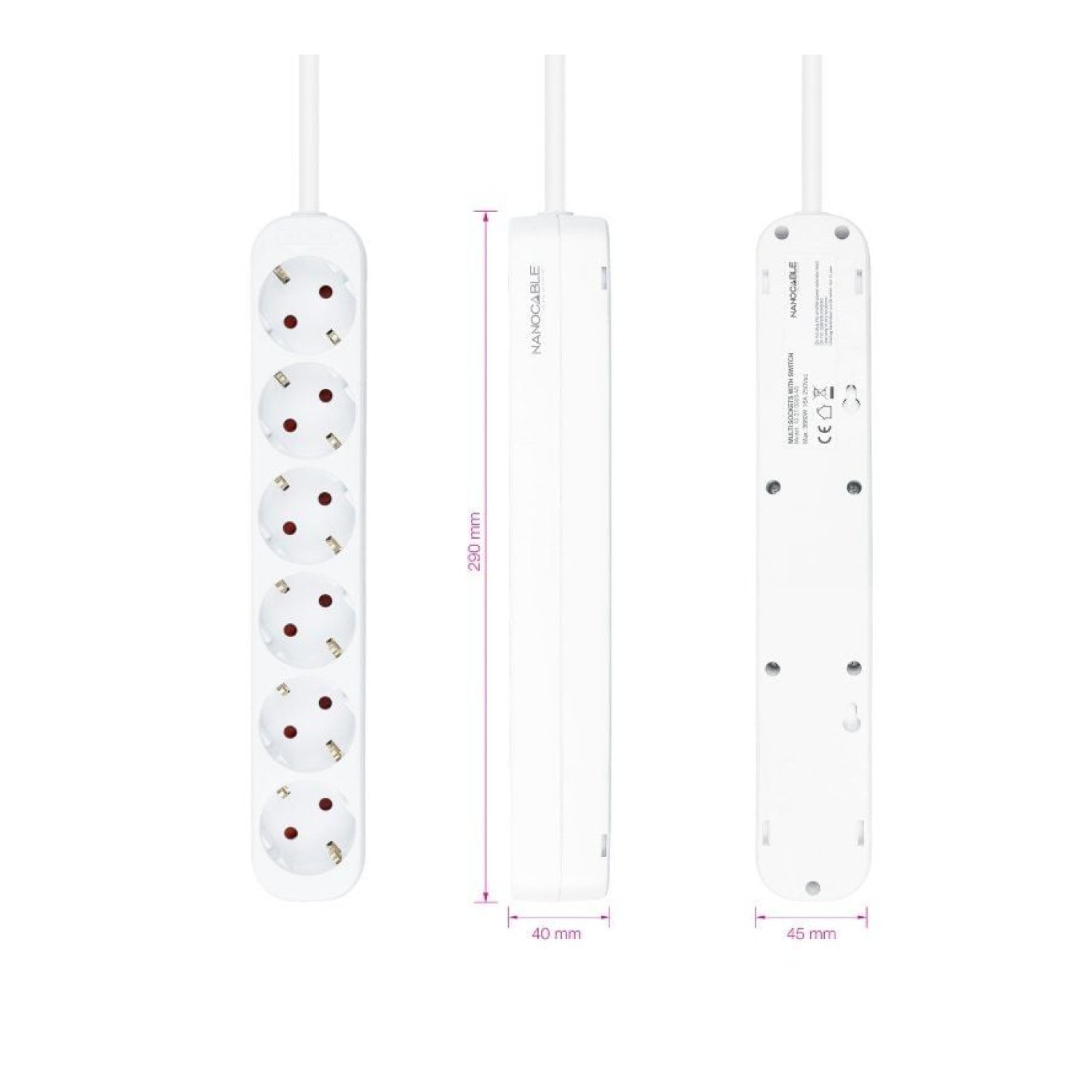 Nanocable Regleta · 6 Tomas · Cable 1,4m · Blanca
