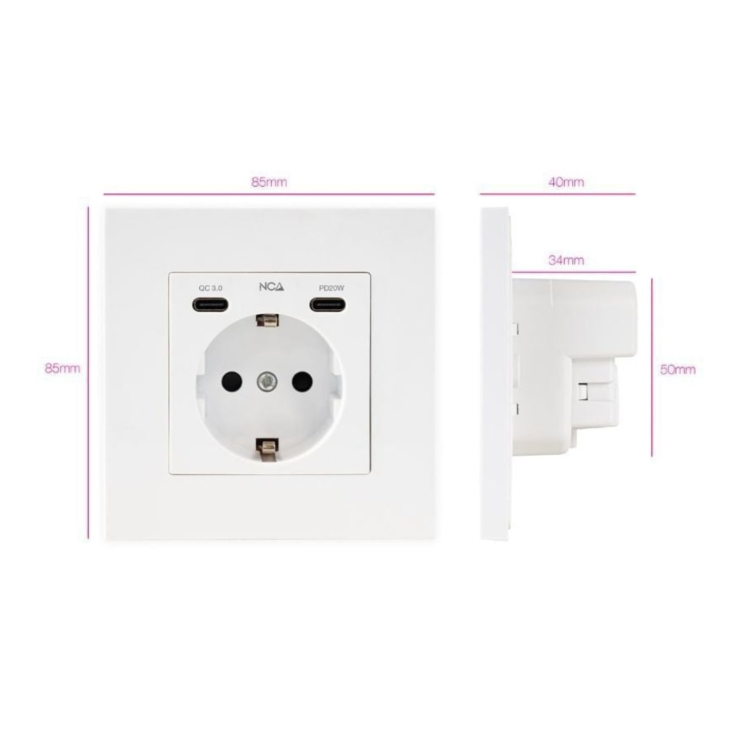 Nanocable · Roseta de Pared · 1 Schuko + 2 USB