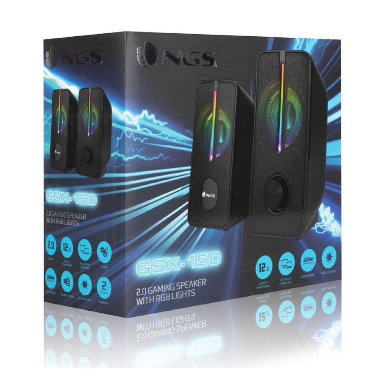NGS GSX-150 · Altavoces Gaming 2.0 · 12W · Negros