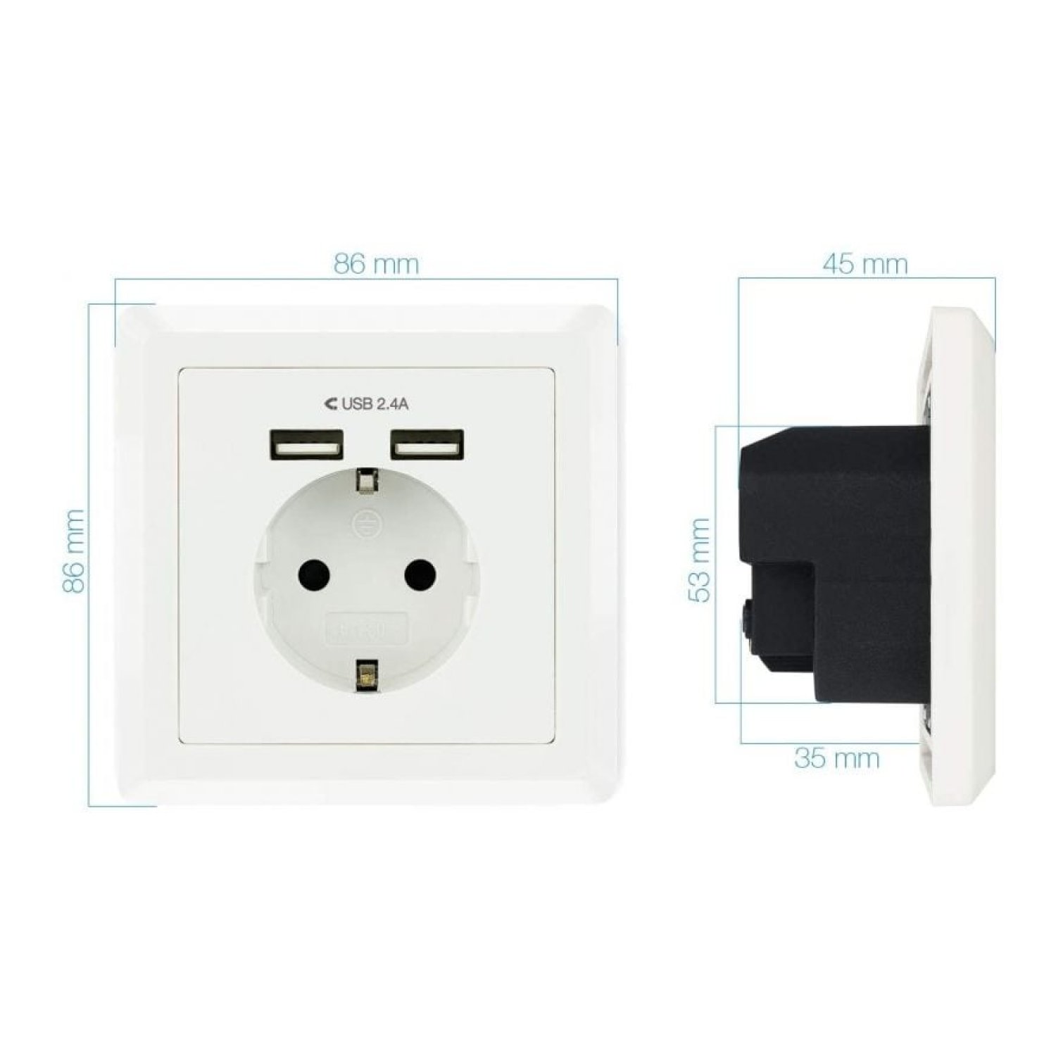 Nanocable Roseta de Pared · 1 Schuko · 2 USB · Carga Rápida